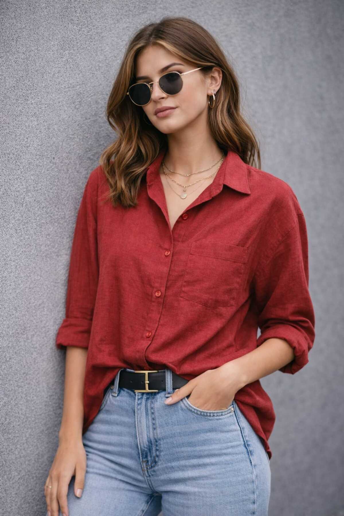 blackbonds Women's Oversized Burgundy Cotton Pack Comfortable Linen Shirts – Summer Collection