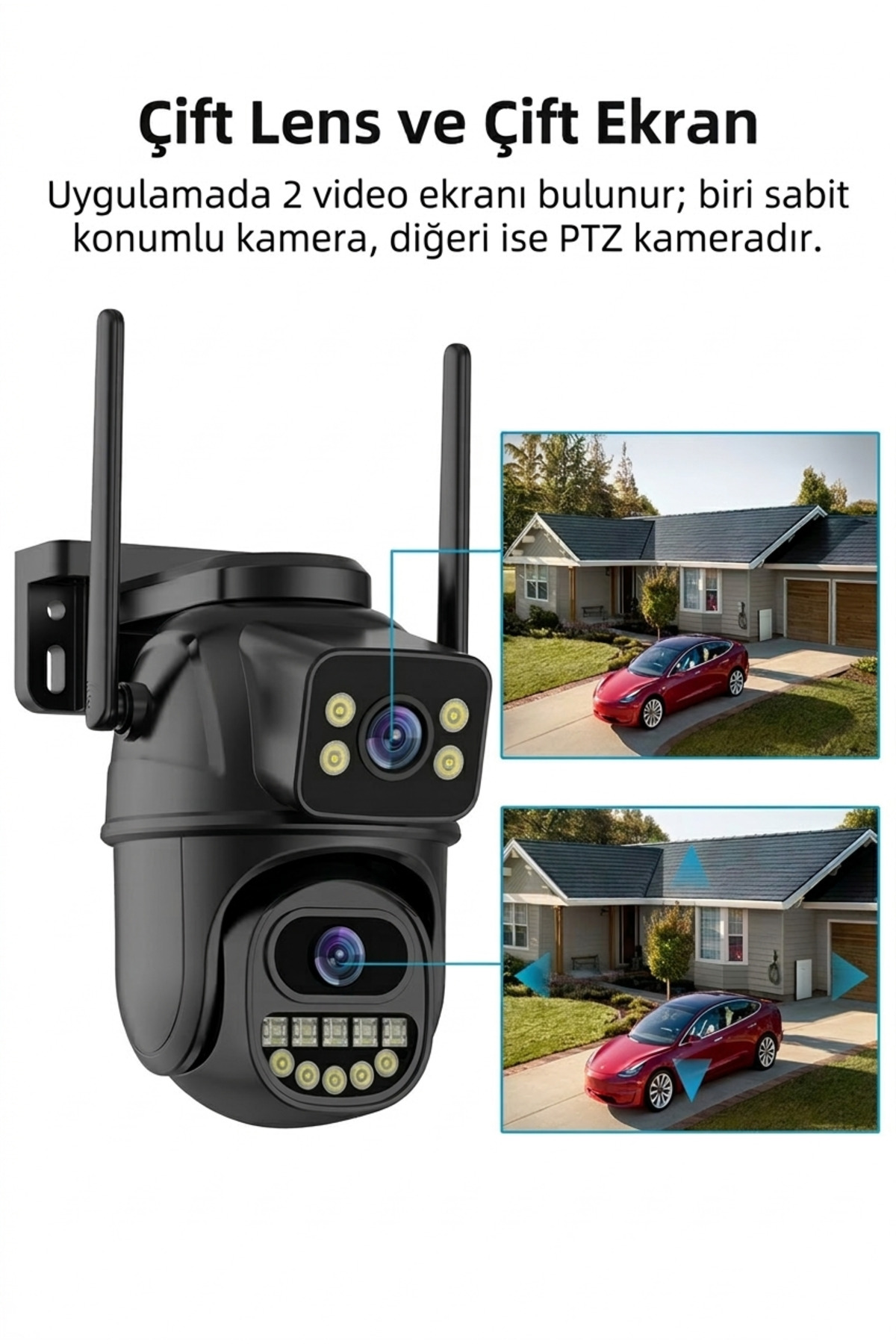 8MP 4K Ultra HD Çift Lensli Wi-Fi Güvenlik Kamerası - Çift Ekran İzleme, Akıllı Takip ve Gece Görüşü