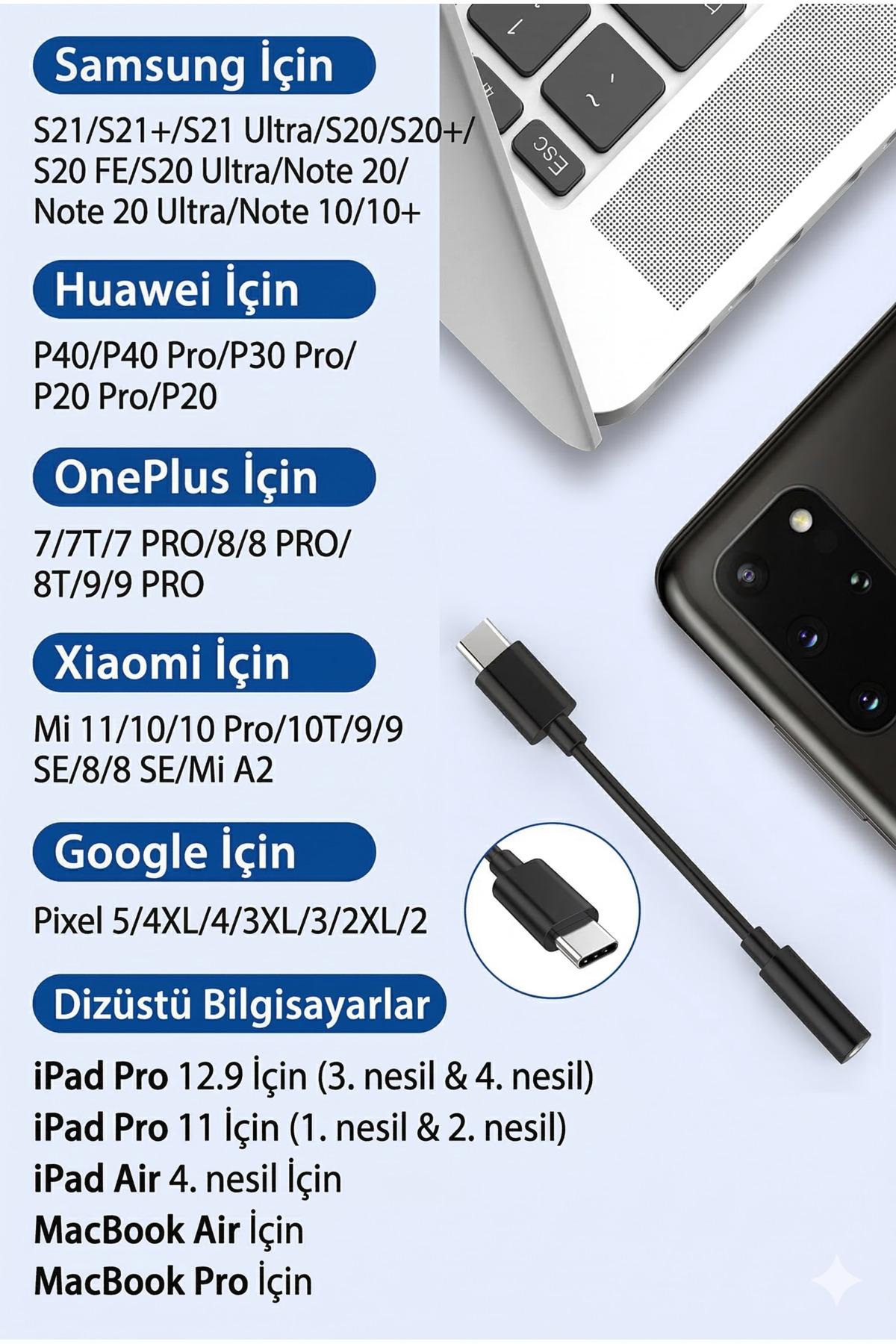 Dijital DAC Çipli Type-C to 3.5mm Aux Kulaklık Dönüştürücü Adaptör - iPhone 15/16 ve Samsung Uyumlu