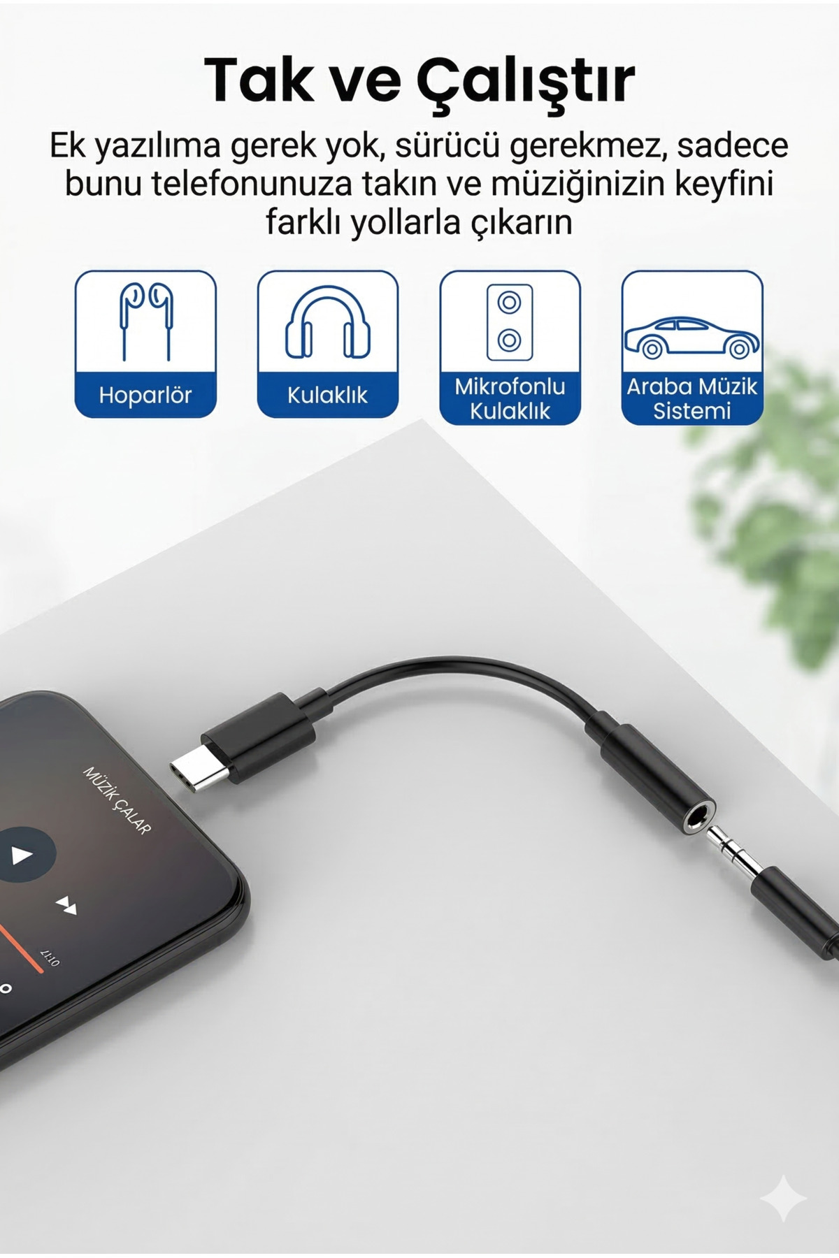 Dijital DAC Çipli Type-C to 3.5mm Aux Kulaklık Dönüştürücü Adaptör - iPhone 15/16 ve Samsung Uyumlu