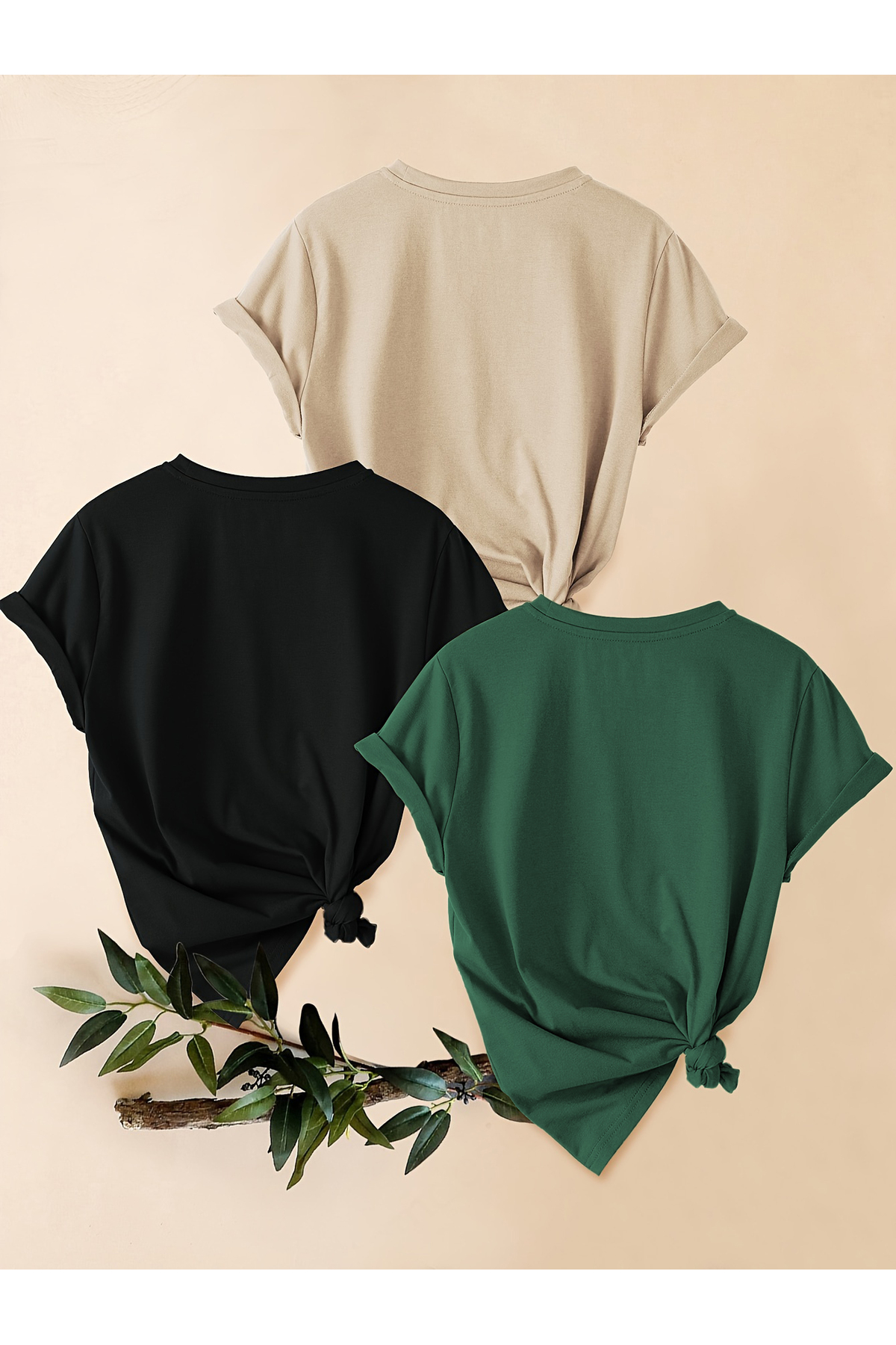 uyguntarz  Unisex Bej Siyah Yeşil 3'lü Tasarım Tshirt Seti - Görsel 2