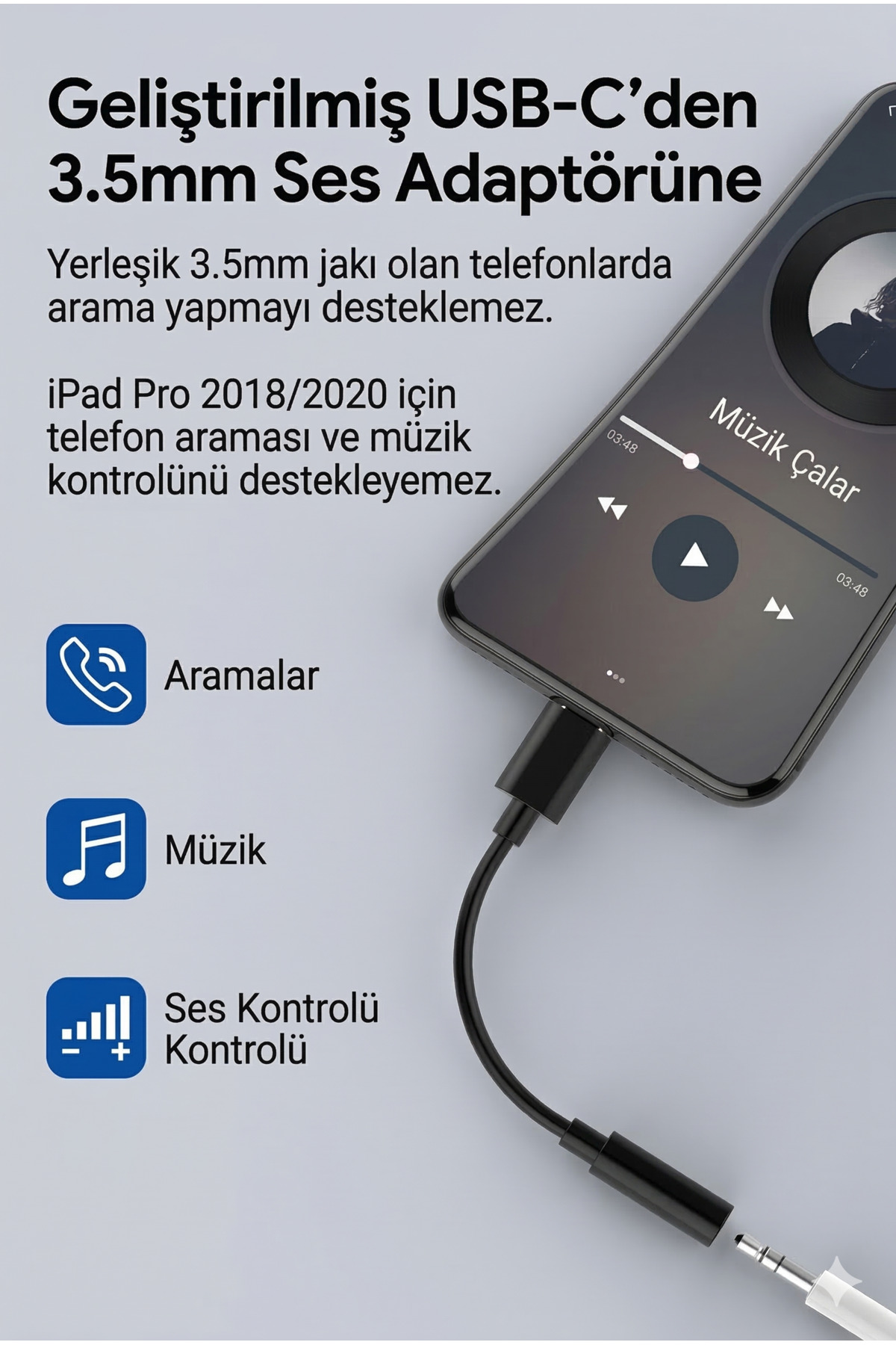 Dijital DAC Çipli Type-C to 3.5mm Aux Kulaklık Dönüştürücü Adaptör - iPhone 15/16 ve Samsung Uyumlu