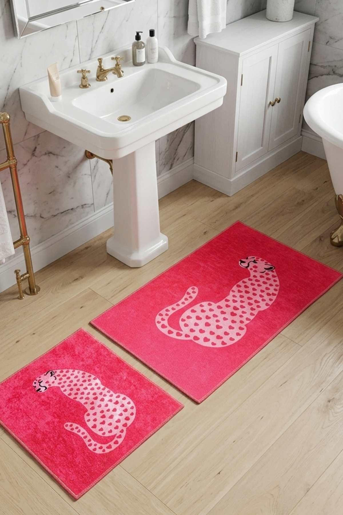 Pinoleo 2-Piece Bath Mat,Non-Slip Base,Washable 60x100 50x60 cm