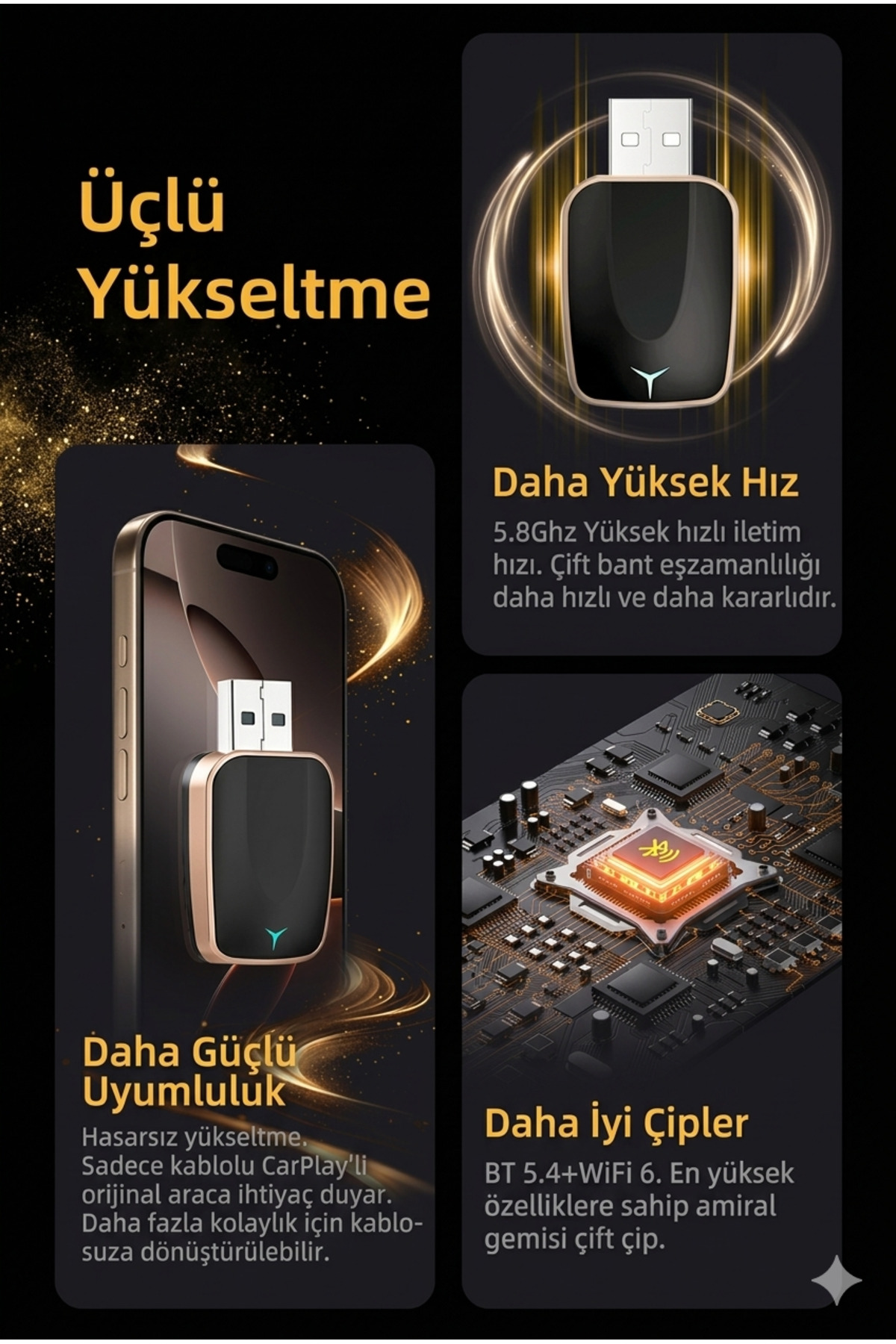 2 in 1 Kablosuz CarPlay ve Android Auto Adaptörü - Tak Çalıştır, Kablosuz Bağlantı Dönüştürücü