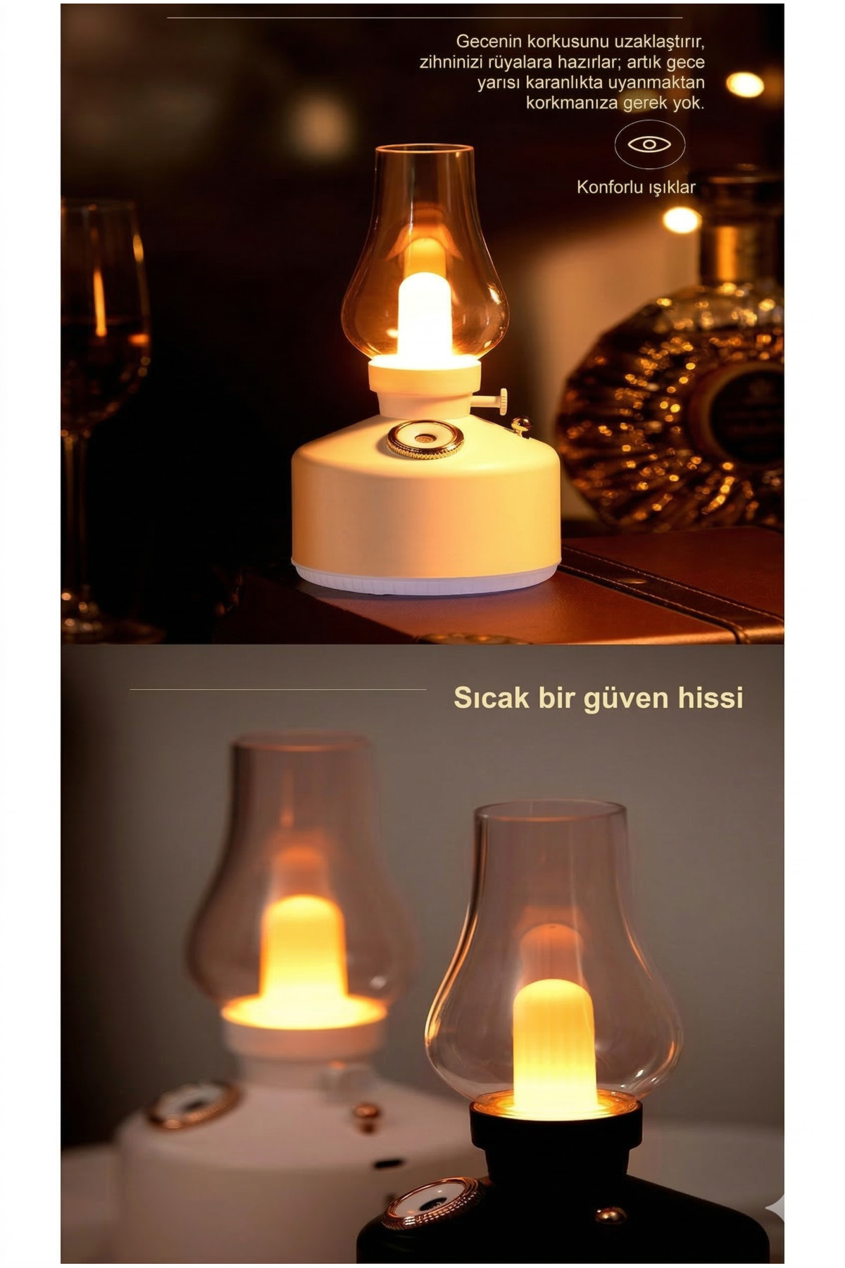Retro Gaz Lambası Tasarımlı Hava Nemlendirici - Vintage Dekoratif Masa Lambası Aromaterapi Difüzörü