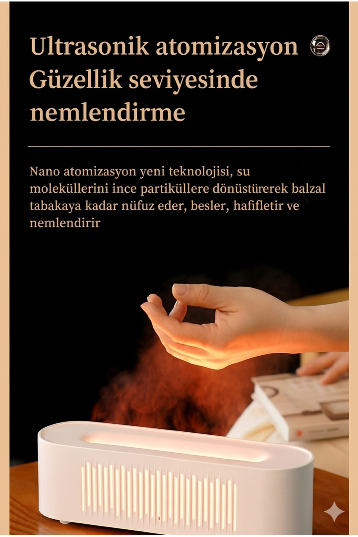 Alev Efektli Ultrasonik Hava Nemlendirici - Büyük Buhar Kapasiteli Aromaterapi Difüzörü ve 7 Renkli