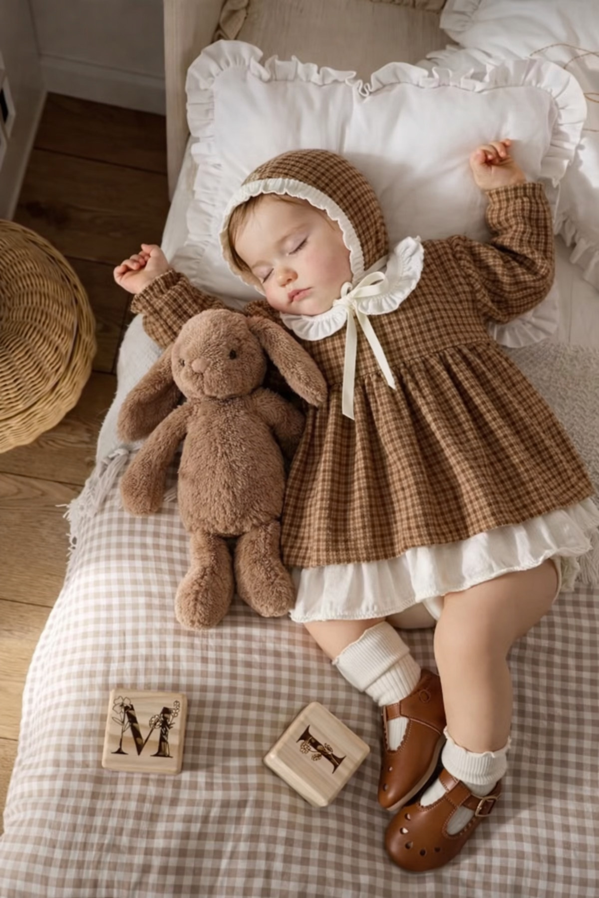 ALAMODECOR %100 Pamuk Kız Bebek Kareli Yakalı Fiyonklu Elbise Bayramlık fotoğrafı 2 (önizleme)