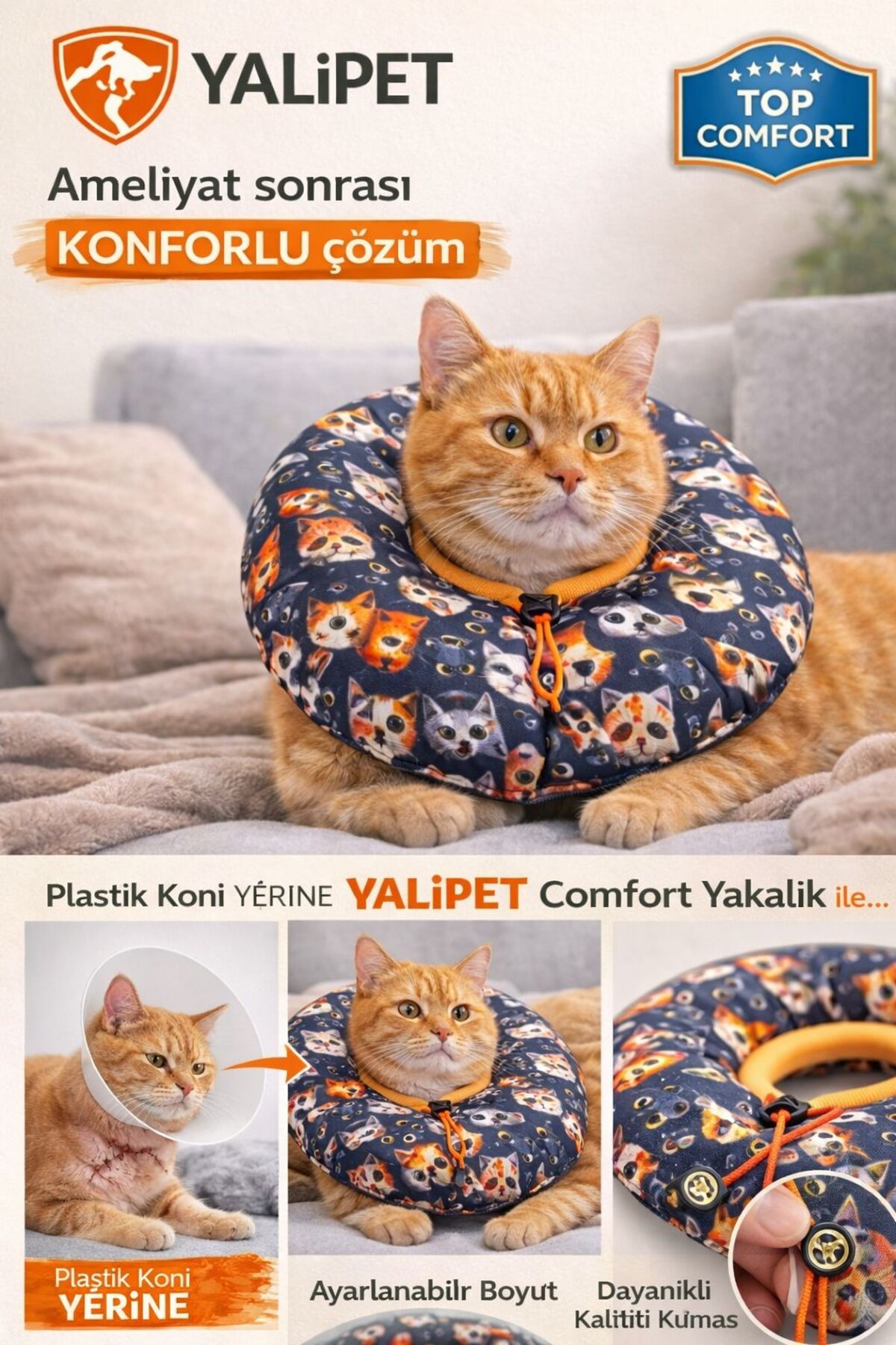 yalıpet Ayarlanabilir Kedi Köpek Boyunluk | Ameliyat Sonrası | Tek Beden Ayarlanabilir Çıtçıtlı Yaka - Fiyatı, Yorumları