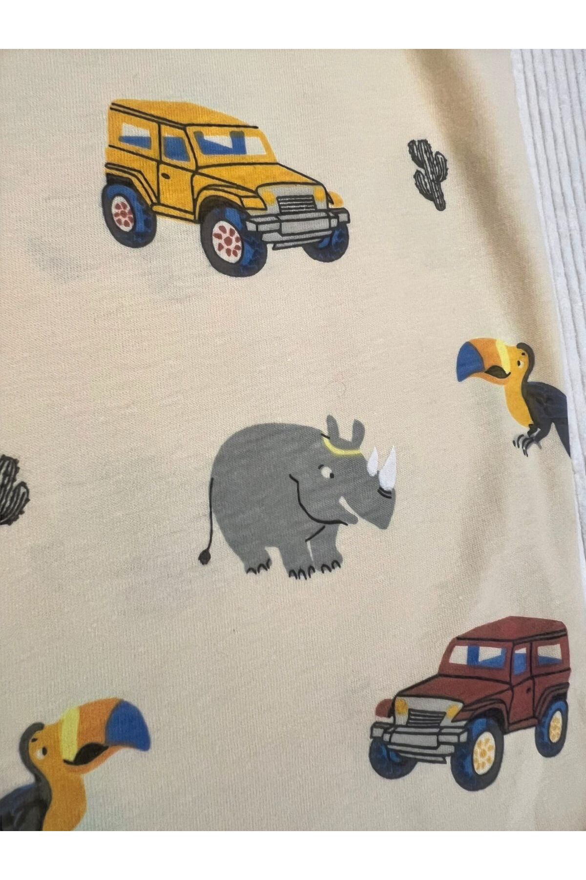 SERRASTIL ERKEK ÇOCUK KREM RENGİ ARABA DESENLİ PAMUKLU SÜPREM KUMAŞ YAZLIK PİJAMA TAKIMI fotoğrafı 6 (önizleme)