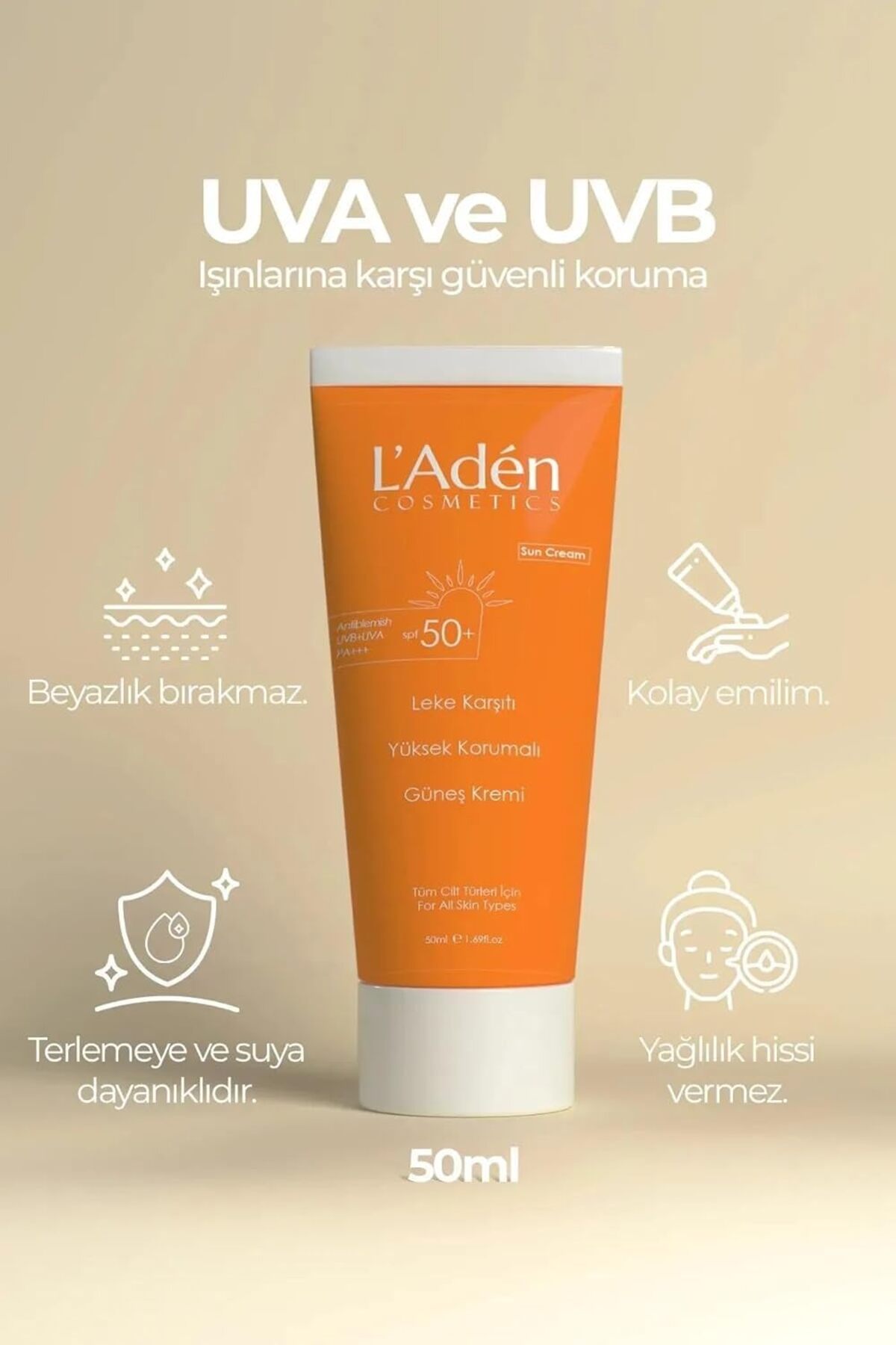 L'Adén Cosmetics Güneş Kremi, Lazer Epilasyon Sonrası Için Yüksek Koruma Spf 50 — EDCB0DK24V25W — تصویر 3 از 3