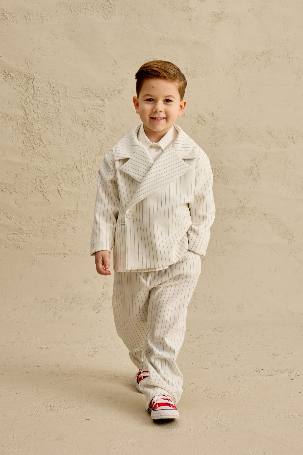 Fahhar Kids Geniş Yaka Çizgili Blazer Ceket Ekru fotoğrafı 5 (önizleme)