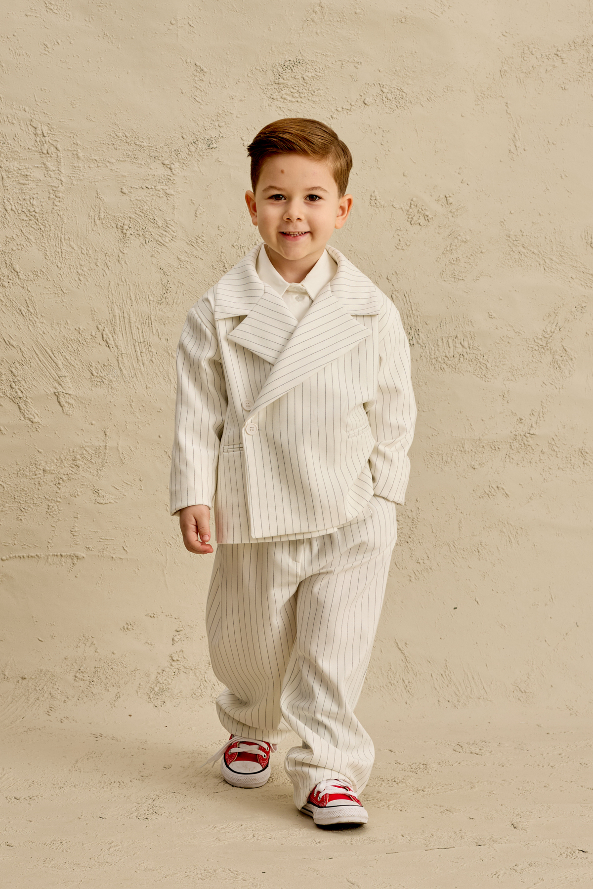 Fahhar Kids Geniş Yaka Çizgili Blazer Ceket Ekru fotoğrafı 4 (önizleme)