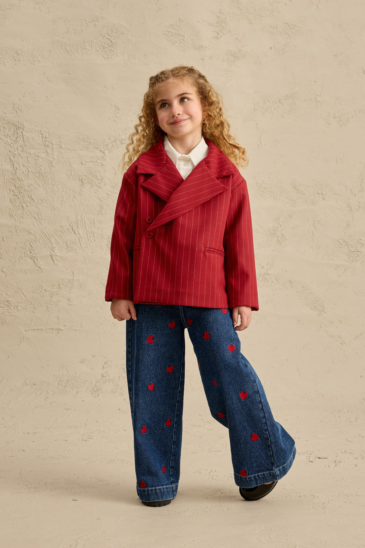 Fahhar Kids Geniş Yaka Çizgili Blazer Ceket Kırmızı fotoğrafı 2 (önizleme)