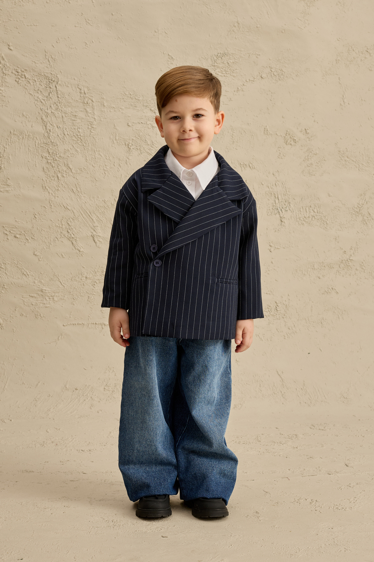 Fahhar Kids Geniş Yaka Çizgili Blazer Ceket Lacivert fotoğrafı 6 (önizleme)