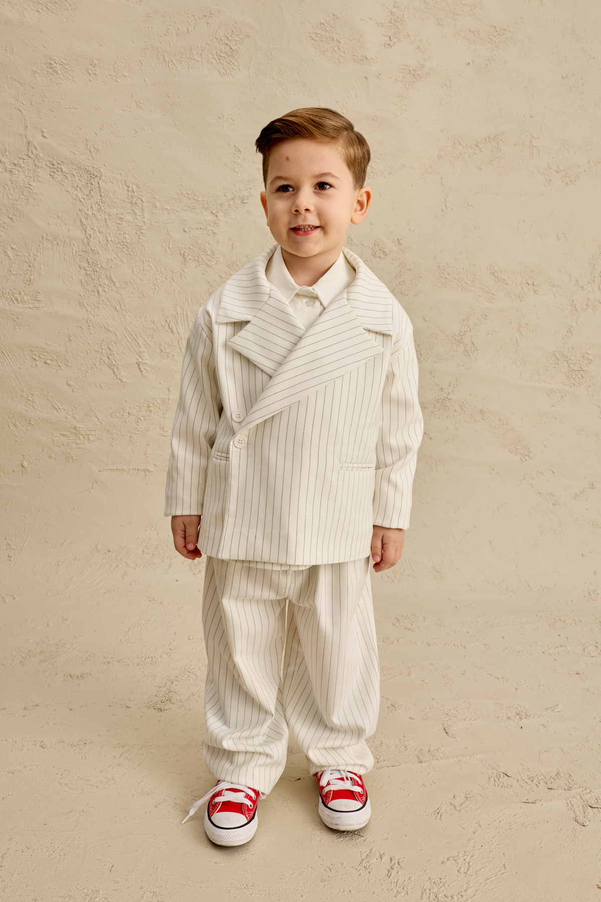 Fahhar Kids Geniş Yaka Çizgili Blazer Ceket Ekru fotoğrafı 7 (önizleme)