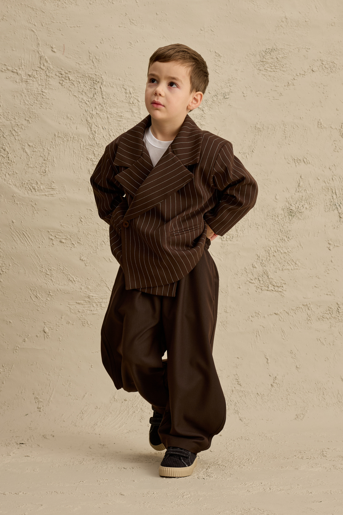 Fahhar Kids Geniş Yaka Çizgili Blazer Ceket Kahverengi fotoğrafı 6 (önizleme)