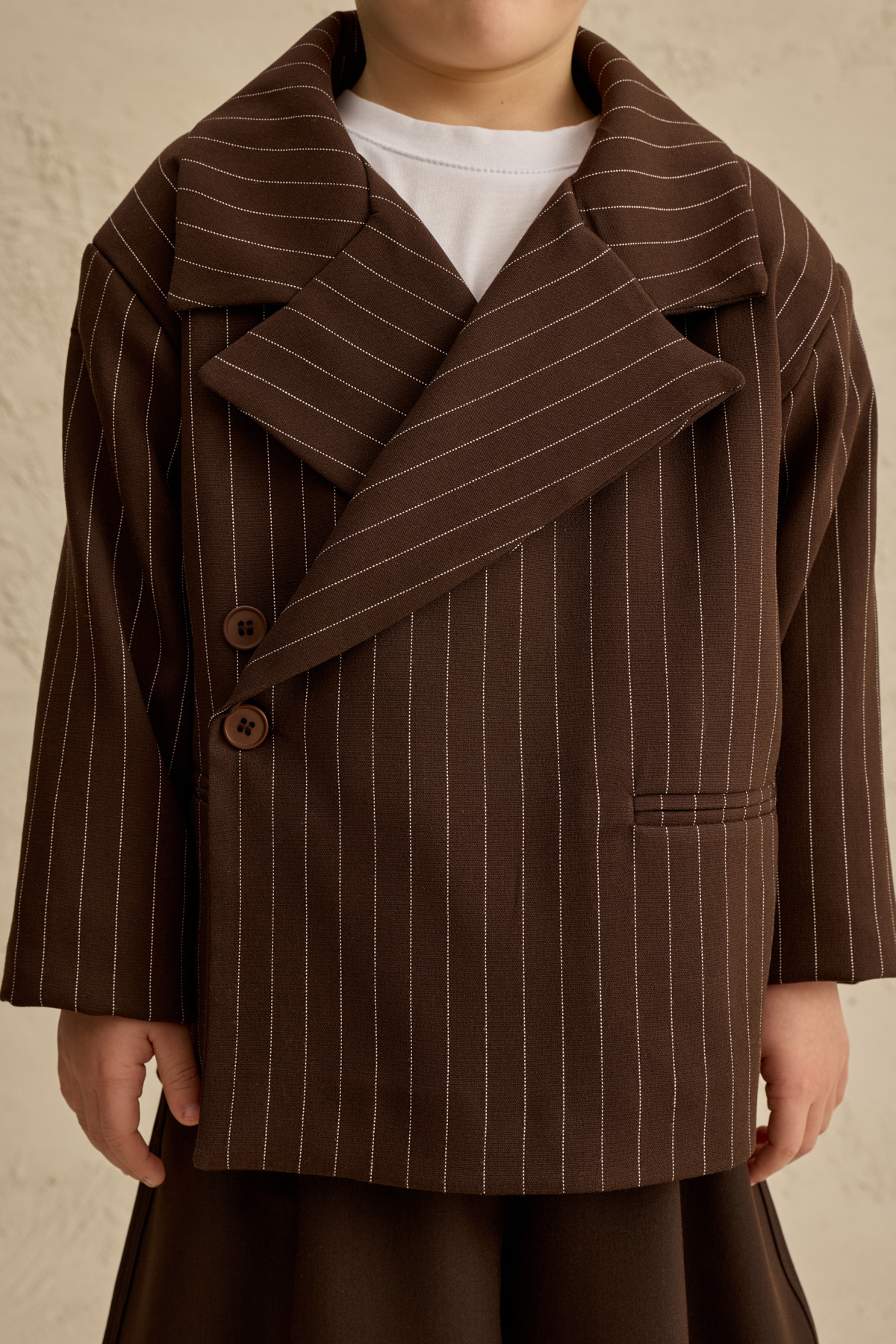 Fahhar Kids Geniş Yaka Çizgili Blazer Ceket Kahverengi fotoğrafı 2 (önizleme)