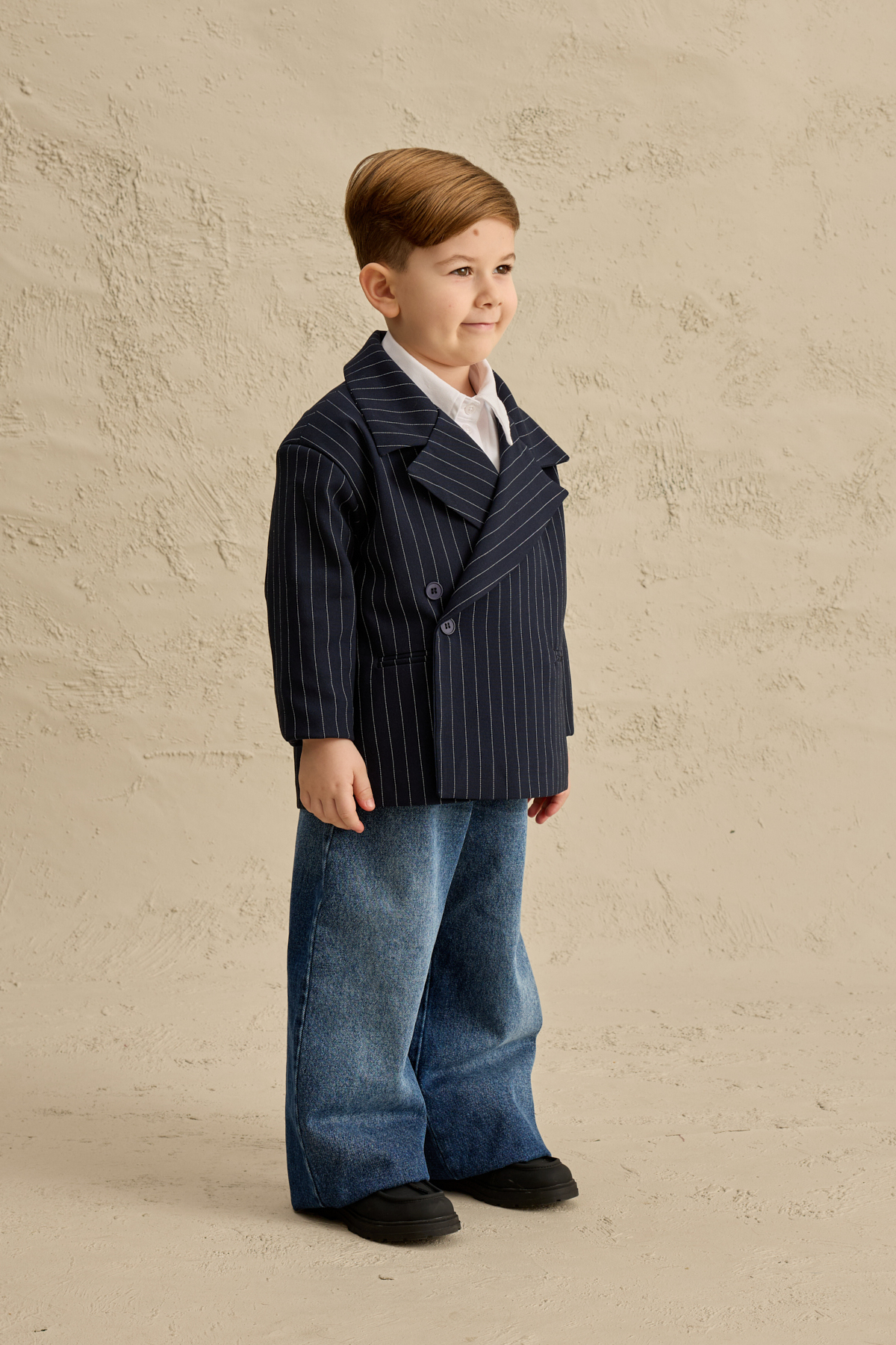 Fahhar Kids Geniş Yaka Çizgili Blazer Ceket Lacivert fotoğrafı 7 (önizleme)