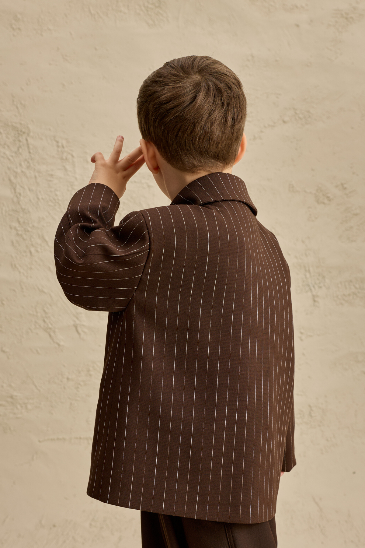 Fahhar Kids Geniş Yaka Çizgili Blazer Ceket Kahverengi fotoğrafı 5 (önizleme)