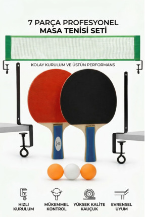 Soft Kare Masa Tenisi Seti 7 Parça – Raket, Top ve File Dahil – Ev Tipi Ping ...
