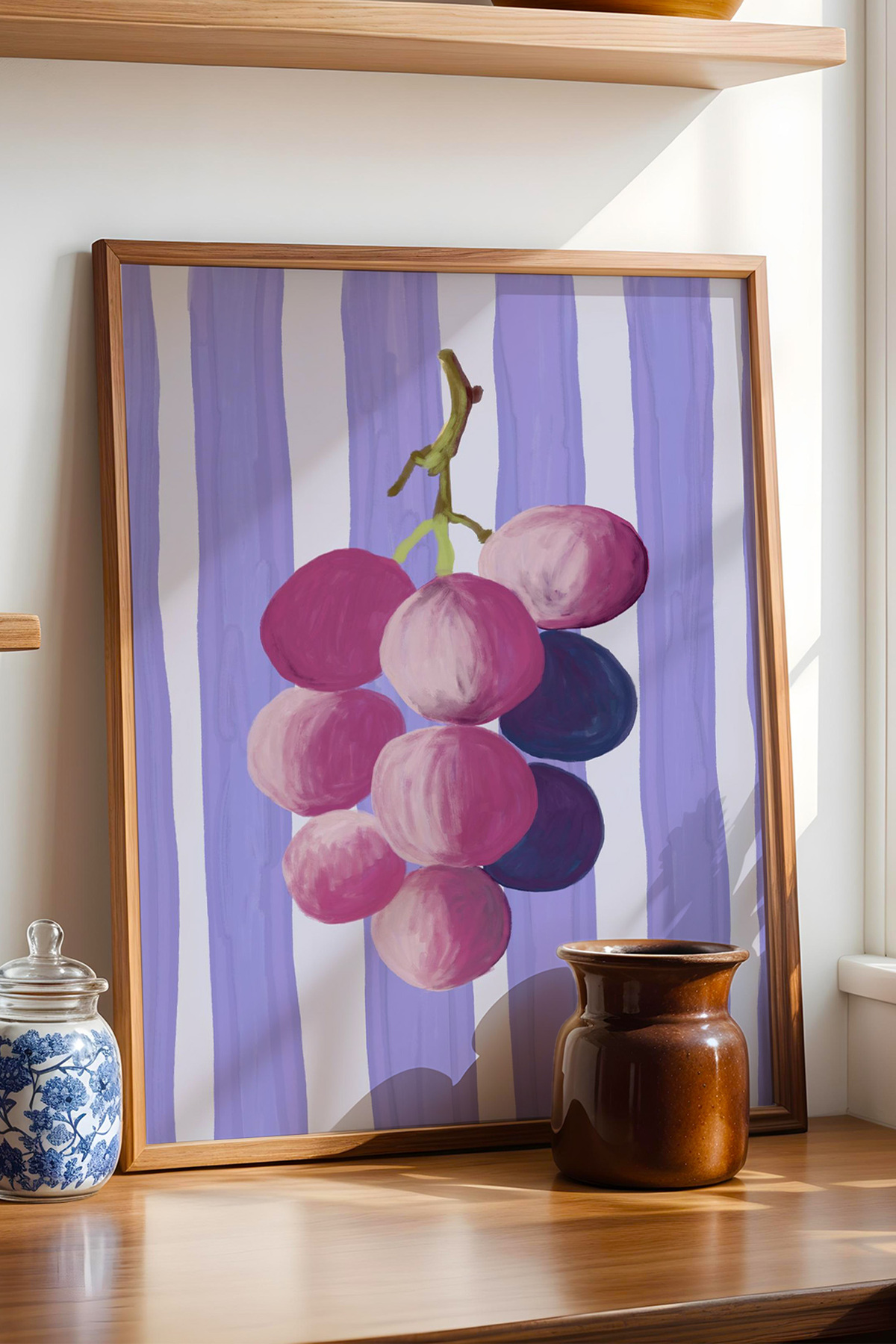 Üzüm Tablo Modern Mutfak Poster Pastel Meyve Duvar Dekoru Çerçevesiz