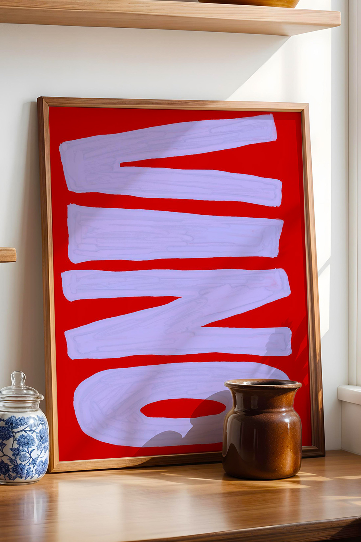 VINO Yazılı Şarap Tablosu Modern Kırmızı Mutfak Poster Duvar Dekoru Çerçevesiz