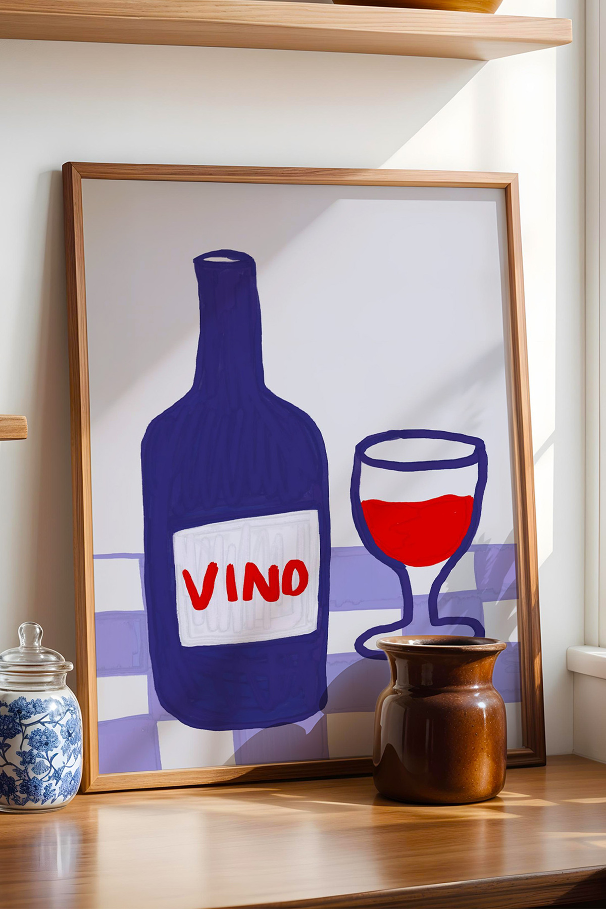 Şarap Şişesi ve Kadeh Tablo Modern Mutfak Poster VINO Yazılı Duvar Dekoru Çerçevesiz
