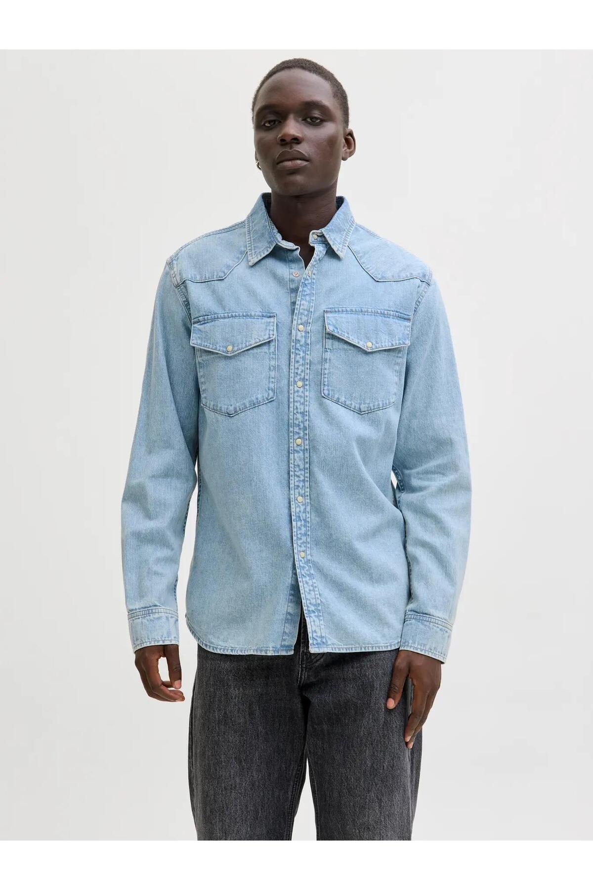 پیراهن جین مردانه جک جونز مدل وسترن ۱۲۲۸۹۲۱۹ جک اند جونز پیراهن Jack & Jones