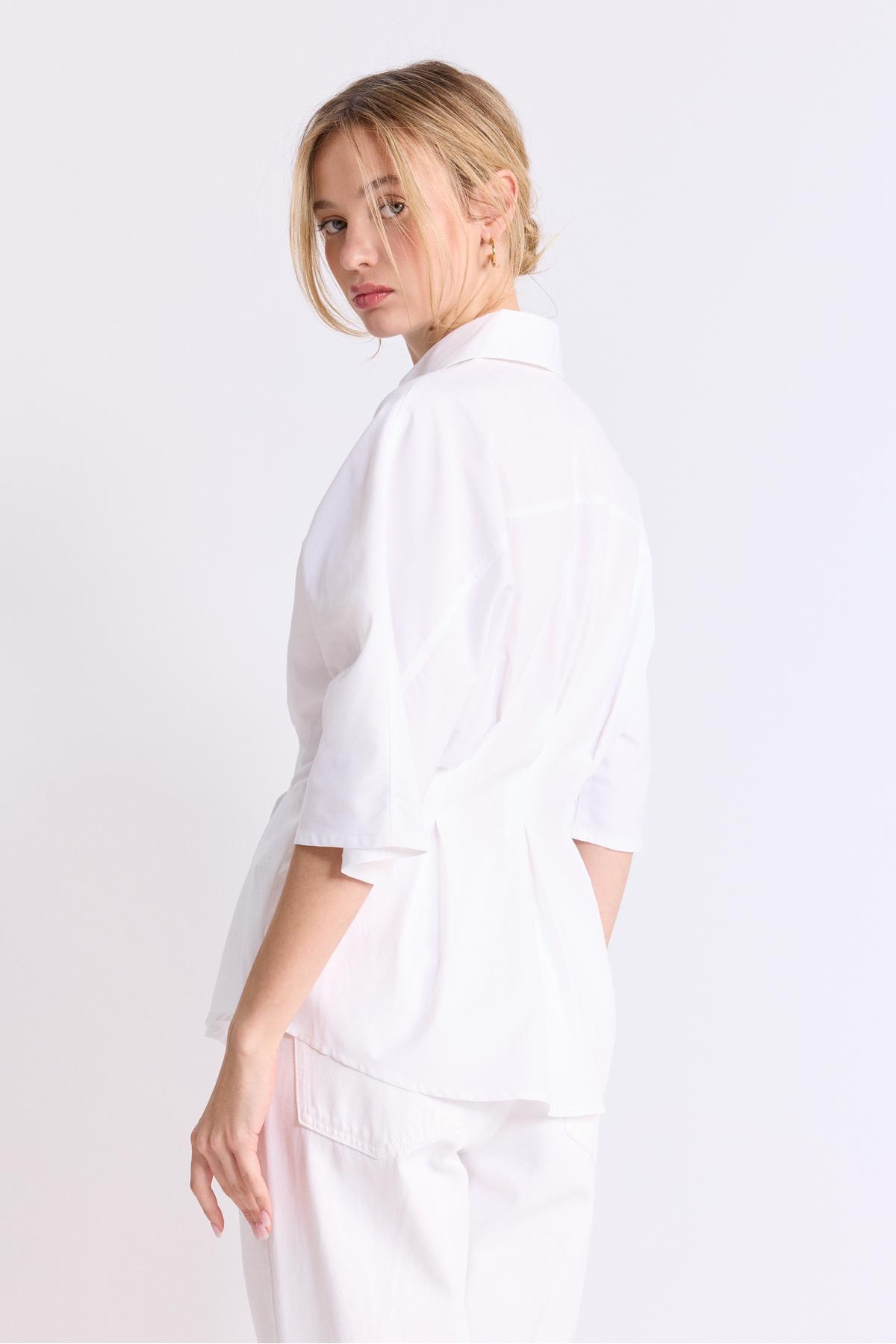 Stradivarius  Yarasa kollu, pilili poplin gömlek - Görsel 5