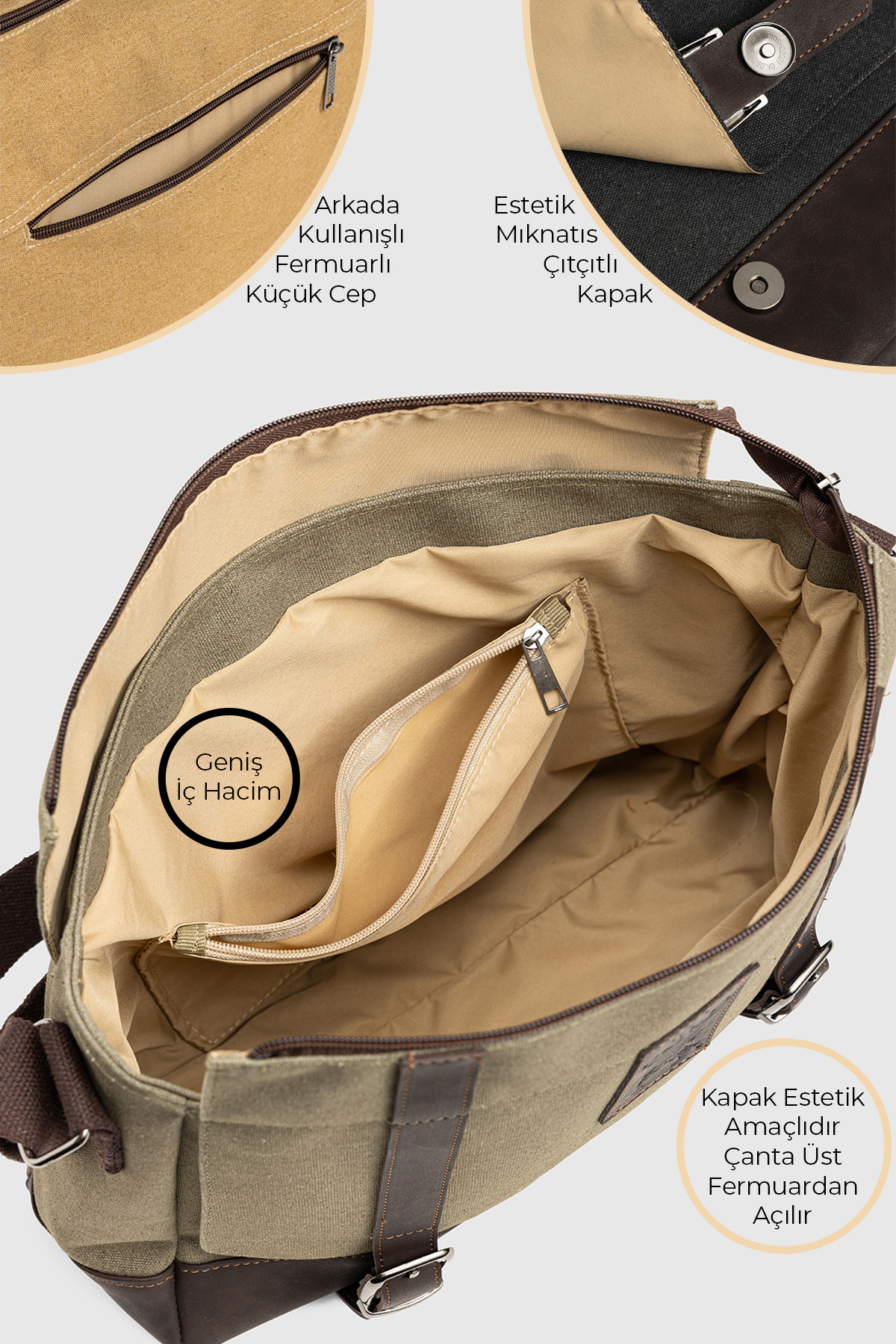 By Hakan  GK75 Omuz Askılı Kanvas (pamuk) Postacı Çantası Çapraz Çanta HAKİ - Görsel 7