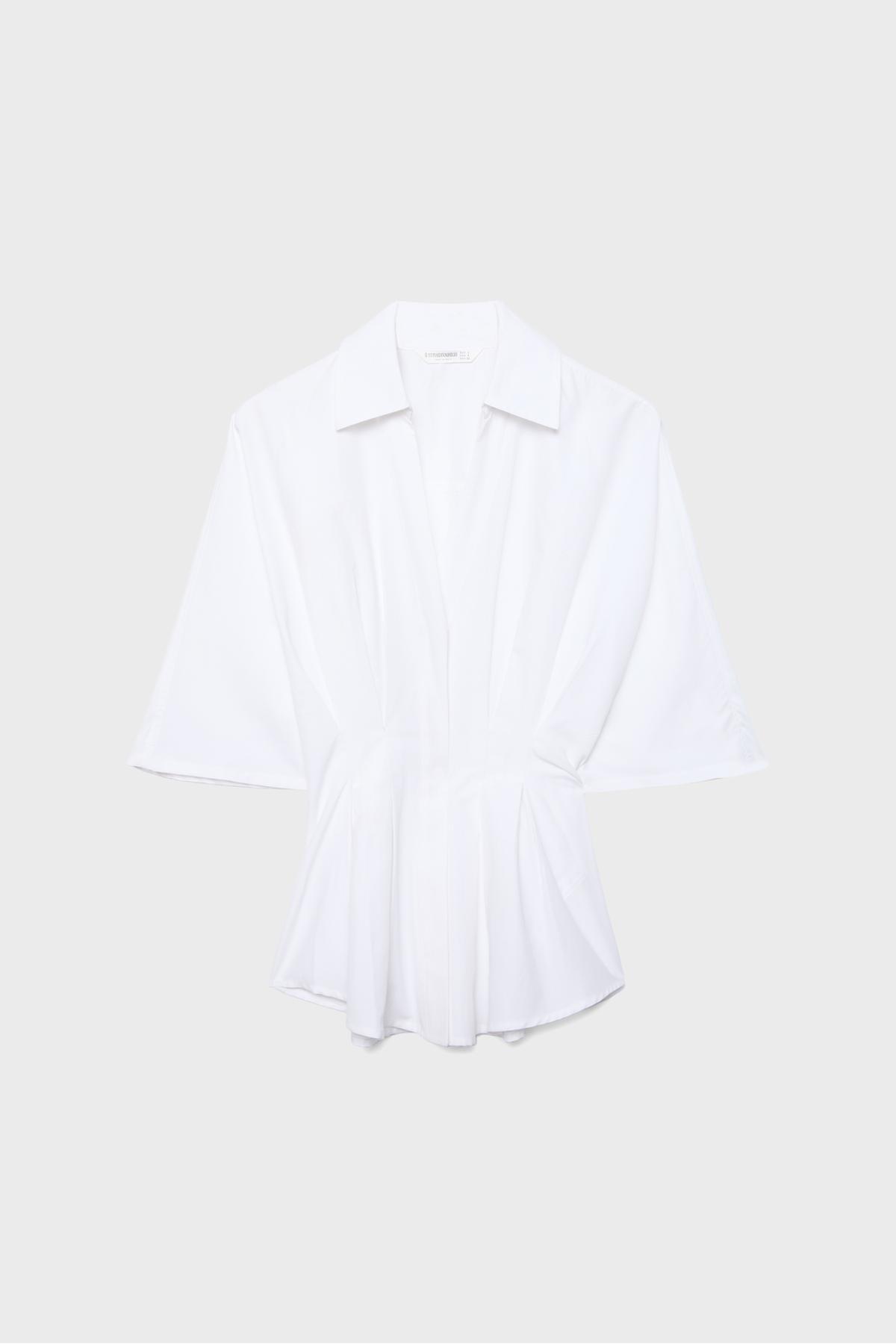 Stradivarius  Yarasa kollu, pilili poplin gömlek - Görsel 6