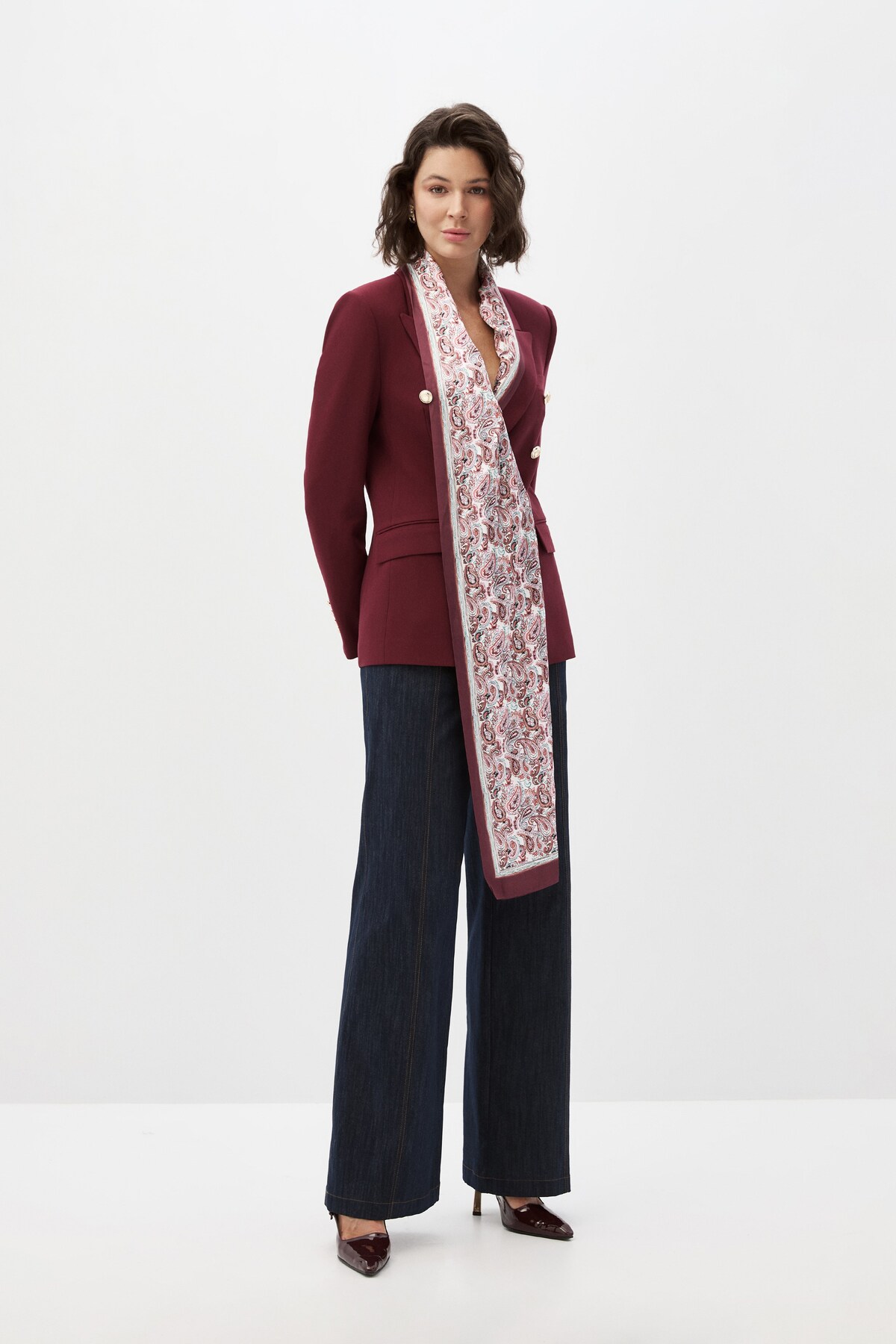 shnwomen Bordo Fularlı Blazer Ceket görsel 2
