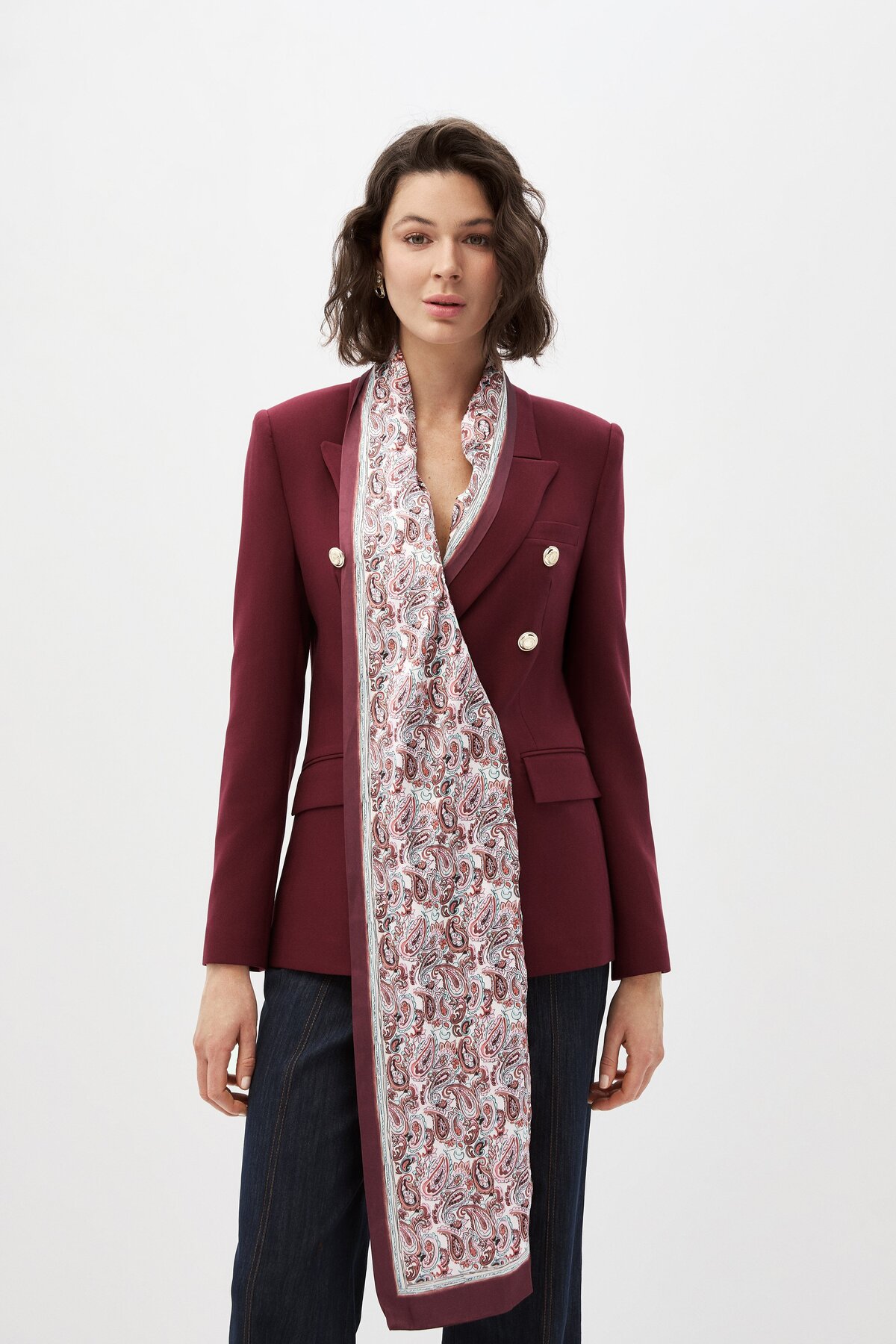 shnwomen Bordo Fularlı Blazer Ceket
