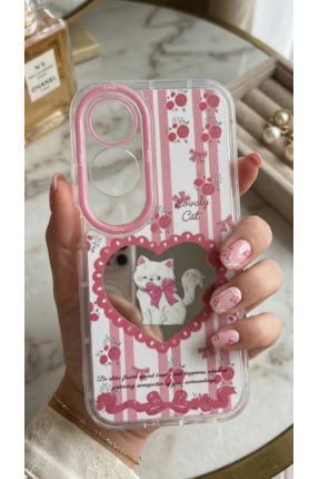 TechTrove Oppo A60 İçin Uyumlu Aynalı Desenli Tasarımlı Kedi Figürlü Kılıf