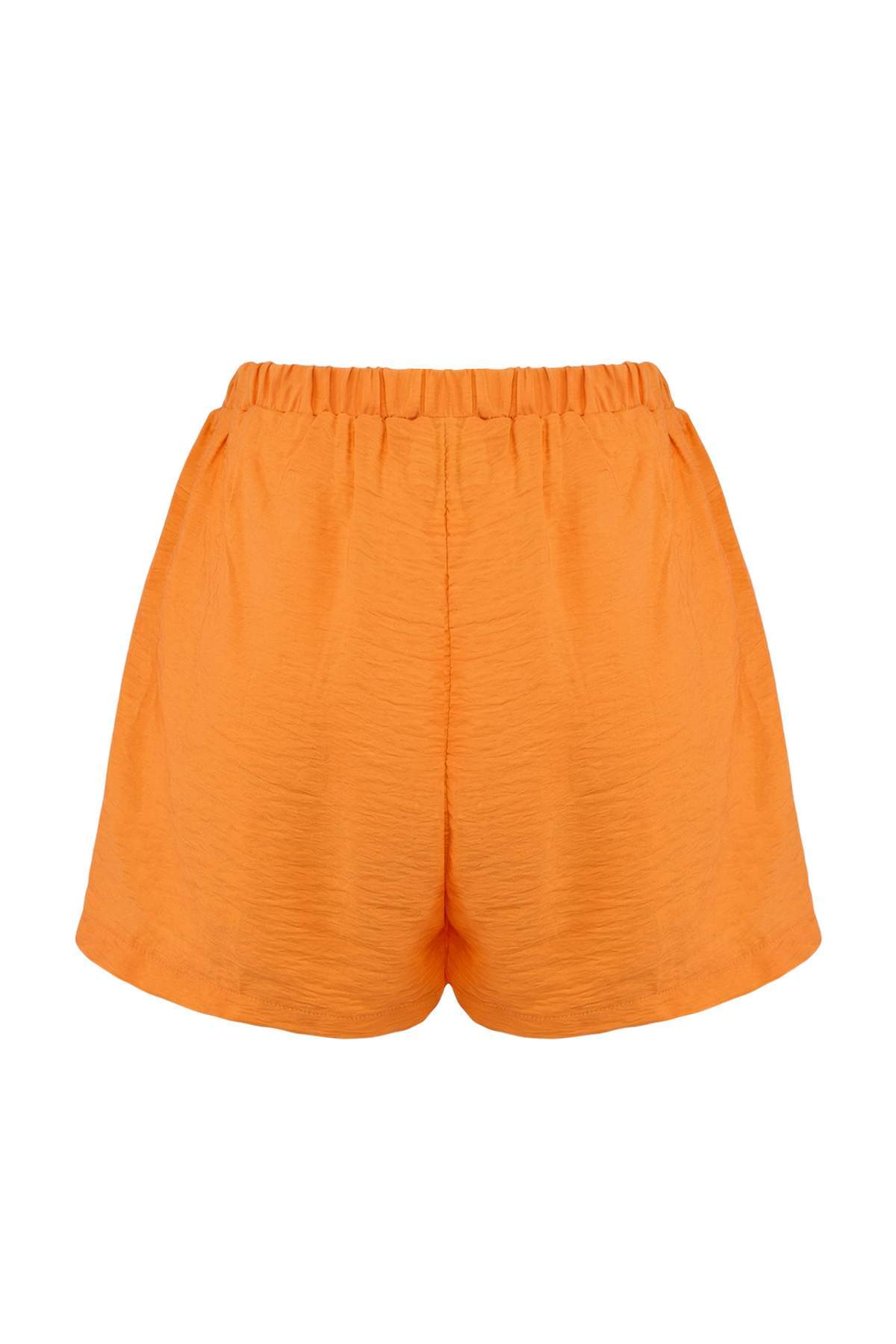 Trendyolmilla  Turuncu Dokuma Mini Bağlama Detaylı Plaj Bluz Şort Takım TBESS26AU00029 - Görsel 7