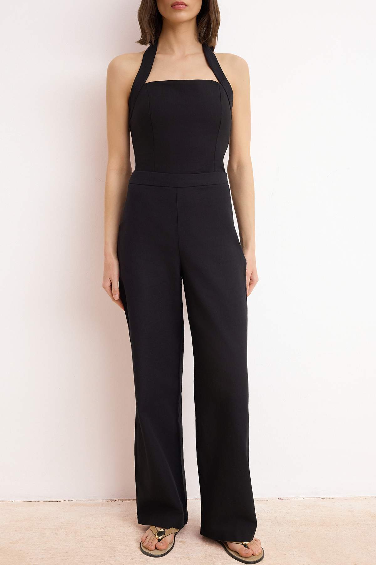 Trendyolmilla  Siyah Keten Görünümlü Bluz Pantolon Dokuma Alt - Üst Takım TWOSS26AU00100 - Görsel 3