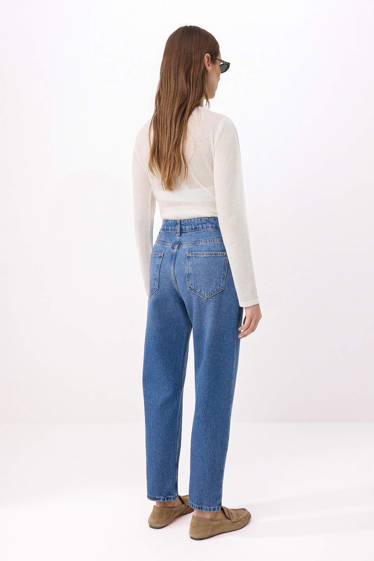 Trendyolmilla  Mavi Yüksek Bel Mom %100 Pamuk Non-Stretch Jeans TWOAW24JE00076 - Görsel 4