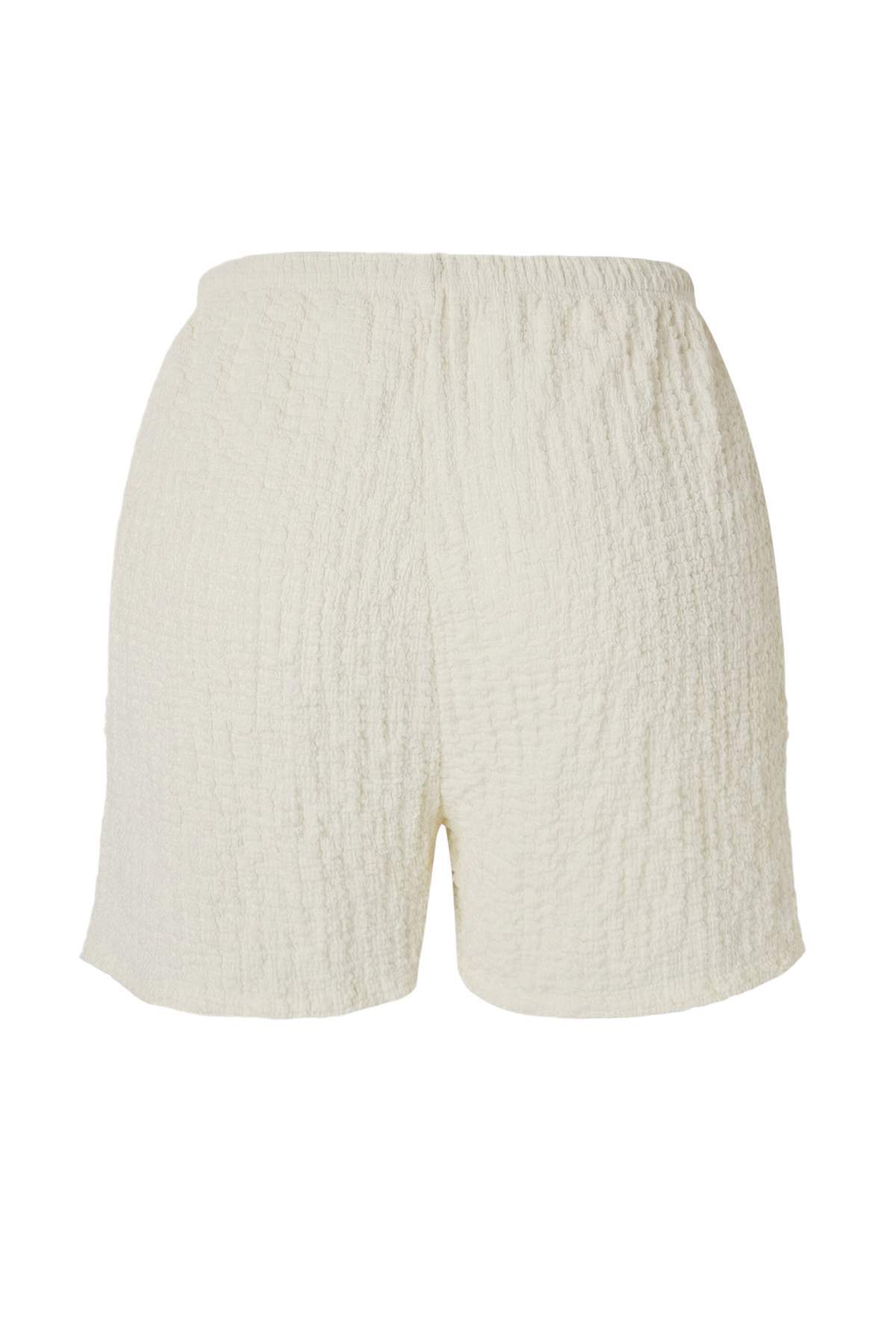 Trendyolmilla  Ekru Örme Dokulu Bağlama Detaylı 100% Pamuk Plaj Bluz Şort Takım TBESS26AU00024 - Görsel 7