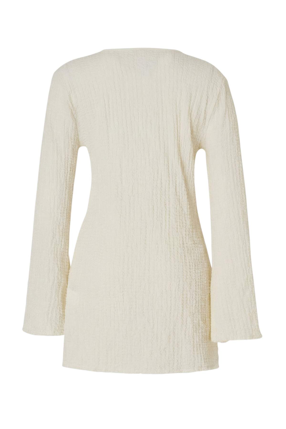 Trendyolmilla  Ekru Örme Dokulu Bağlama Detaylı 100% Pamuk Plaj Bluz Şort Takım TBESS26AU00024 - Görsel 5