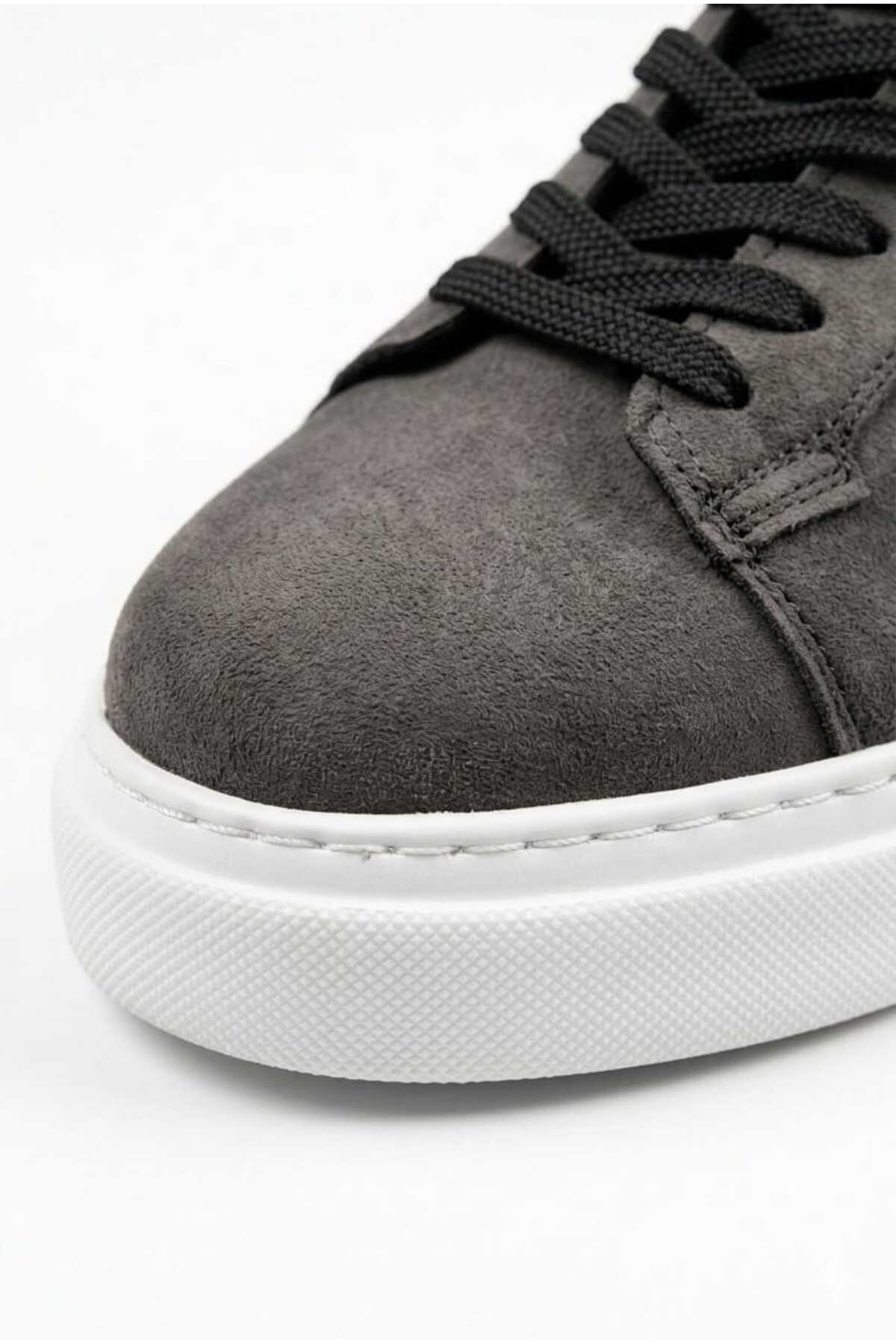 FAYMAZ Erkek Gri Süet Dokulu Beyaz Kalın Tabanlı Garantili Bağcıklı Günlük Sneaker Spor Ayakkabı görsel 3
