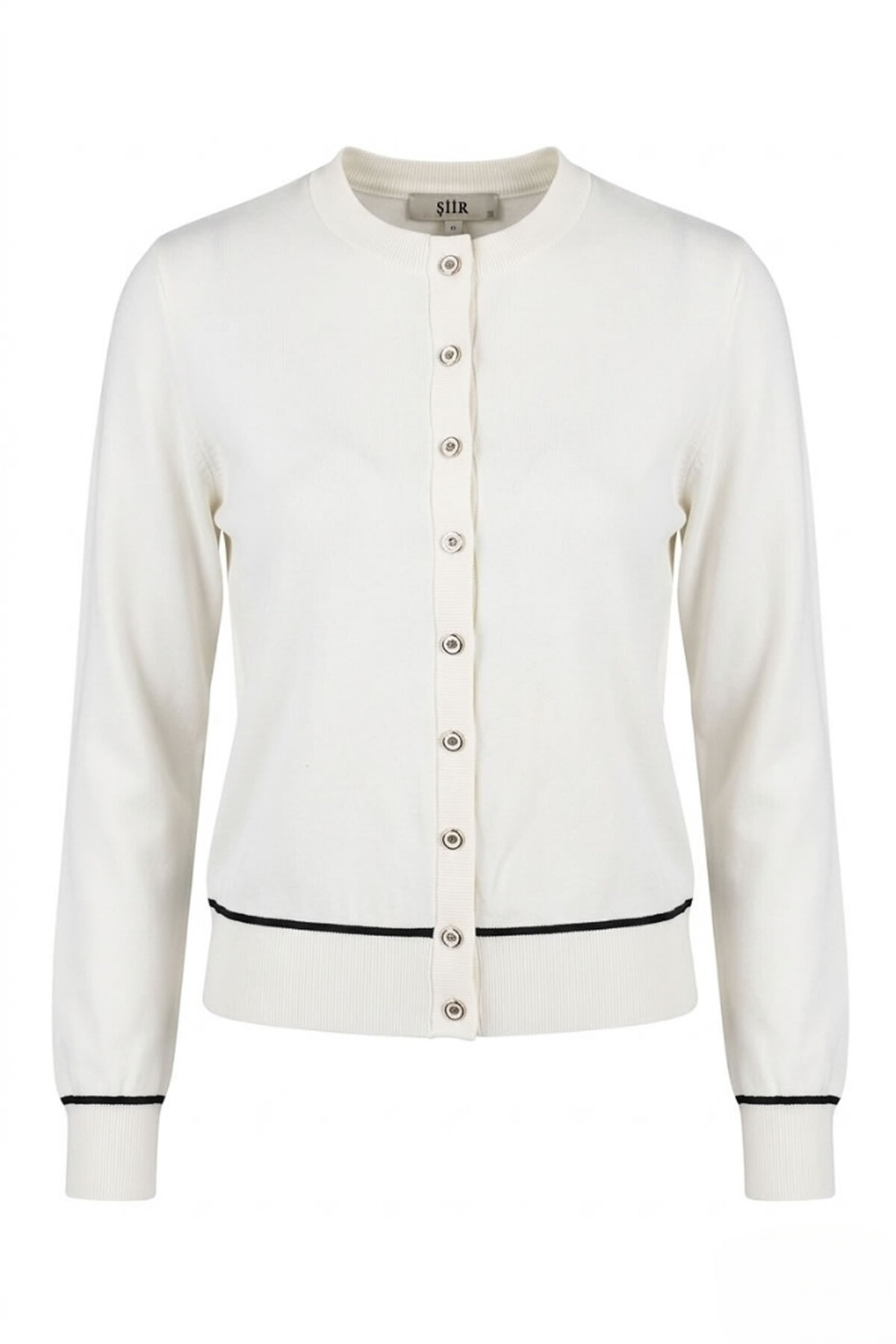 Şiir  Raye Kadın Yumuşak Dokulu Ara Biyeli Sıfır Yaka Düğmeli Uzun Kollu Örme Hırka - Ekru - Görsel 5