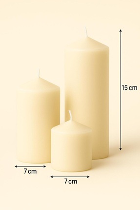 smyrna homes SİLİNDİR MUM 3LÜ SET KREM