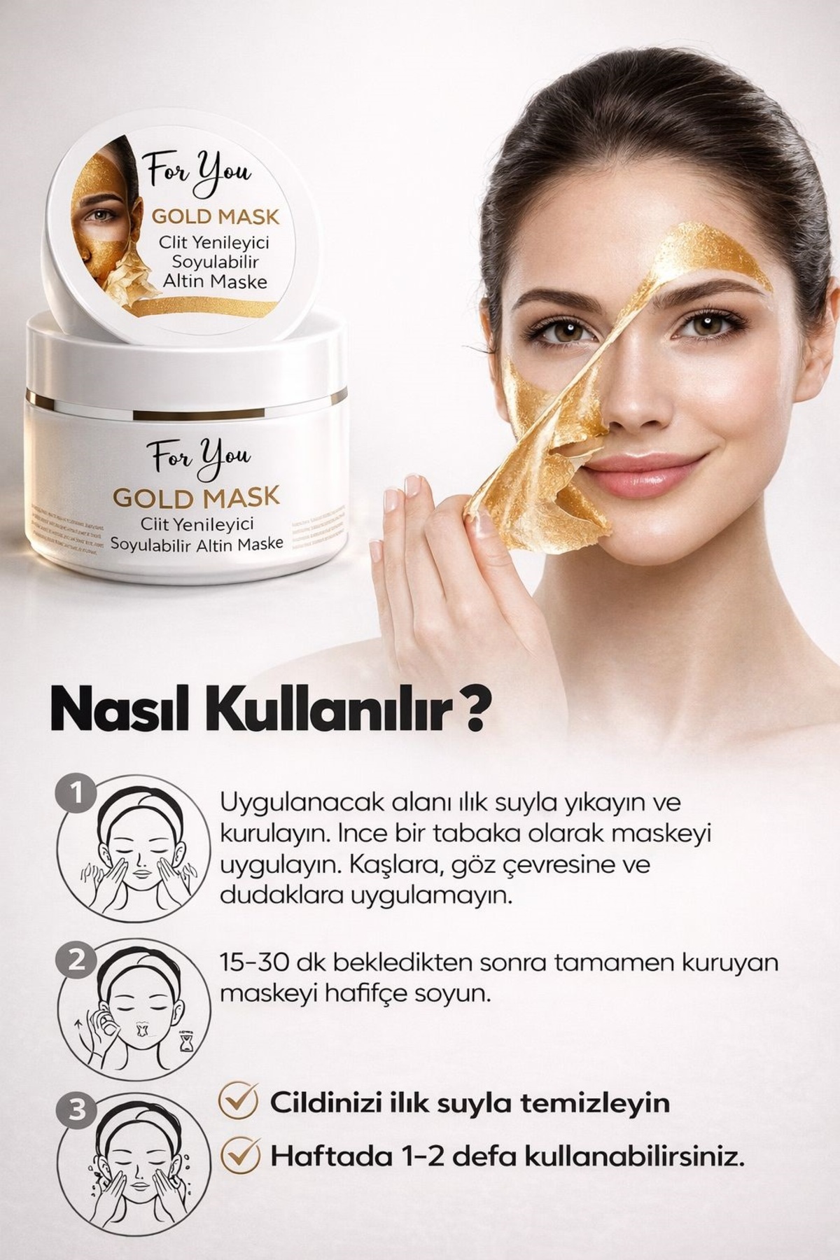 Kırışıklık Karşıtı, Aydınlatıcı, Anti- Aging Etkili Soyulabilen Altın Maske - Gold Maske 100 ml — AL.01 — تصویر 6 از 8