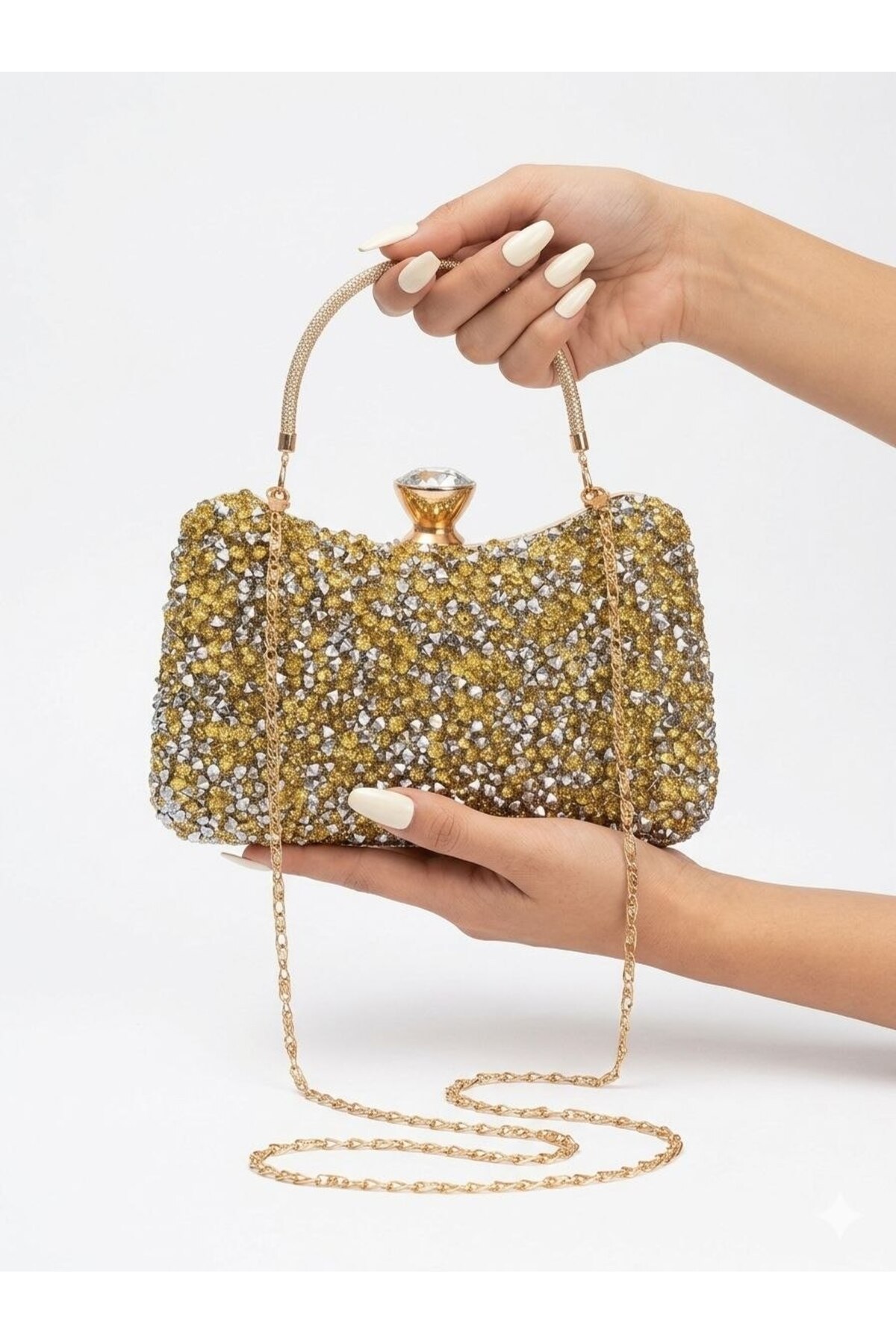WOMEN 'S CRYSTAL COARSE GOLD EVENING DRESS BAG