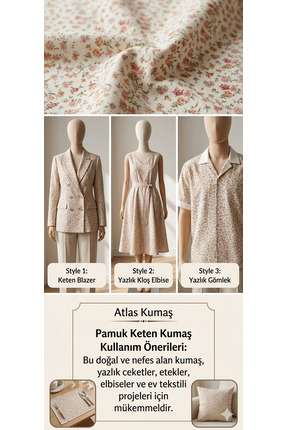 Atlas Kumass Desenli Keten Kumaş
