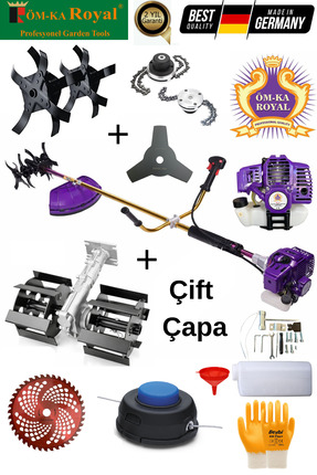 Royal Benzinli Yan Tırpan Ot Biçme Makinesi + 2 Adet Toprak Çapalama Aparatı ...