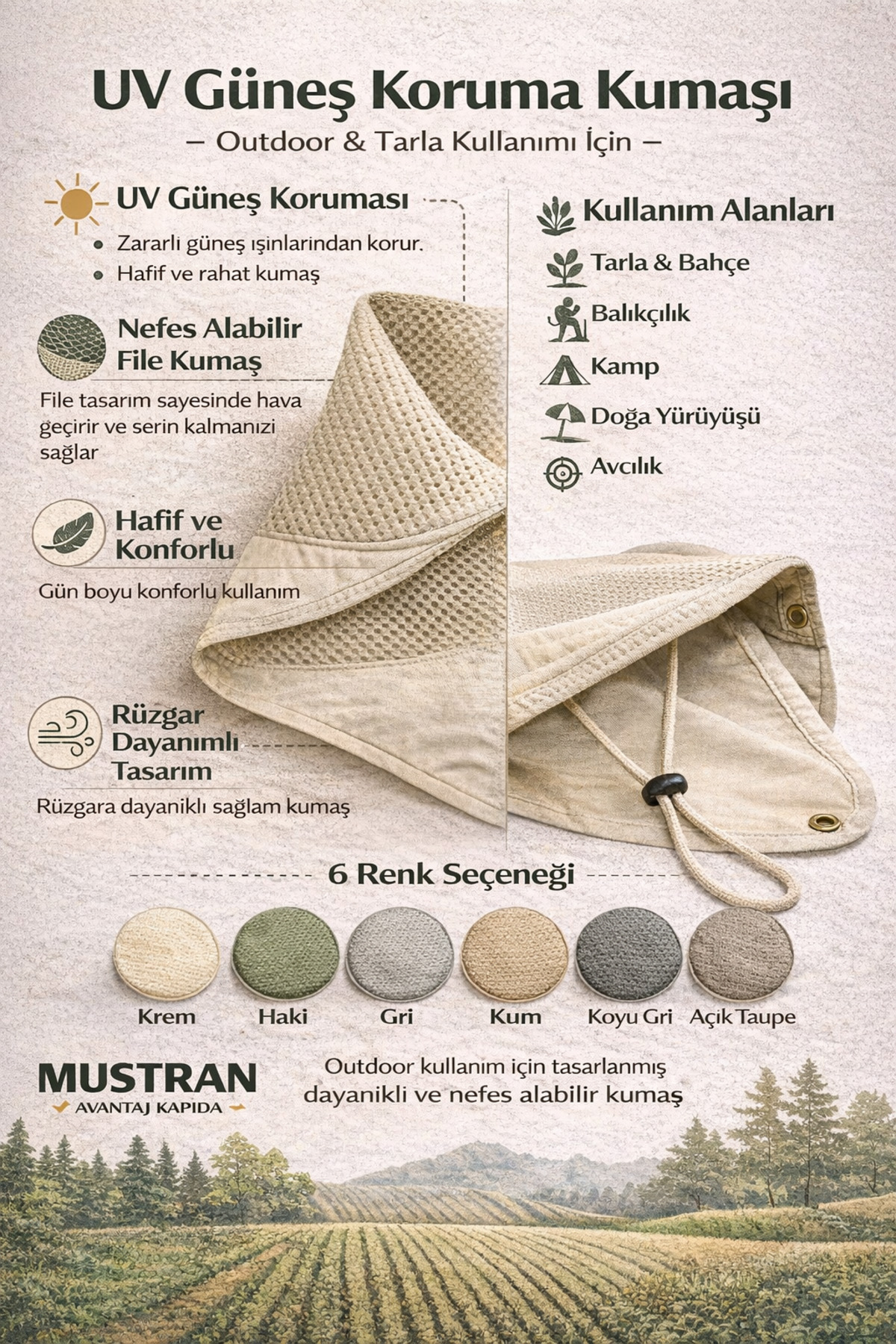 Mustran  Yazlık Güneş Şapkası UV Korumalı Fileli Safari Outdoor Balıkçı Şapkası Ense Korumalı Unisex – Gri - Görsel 7