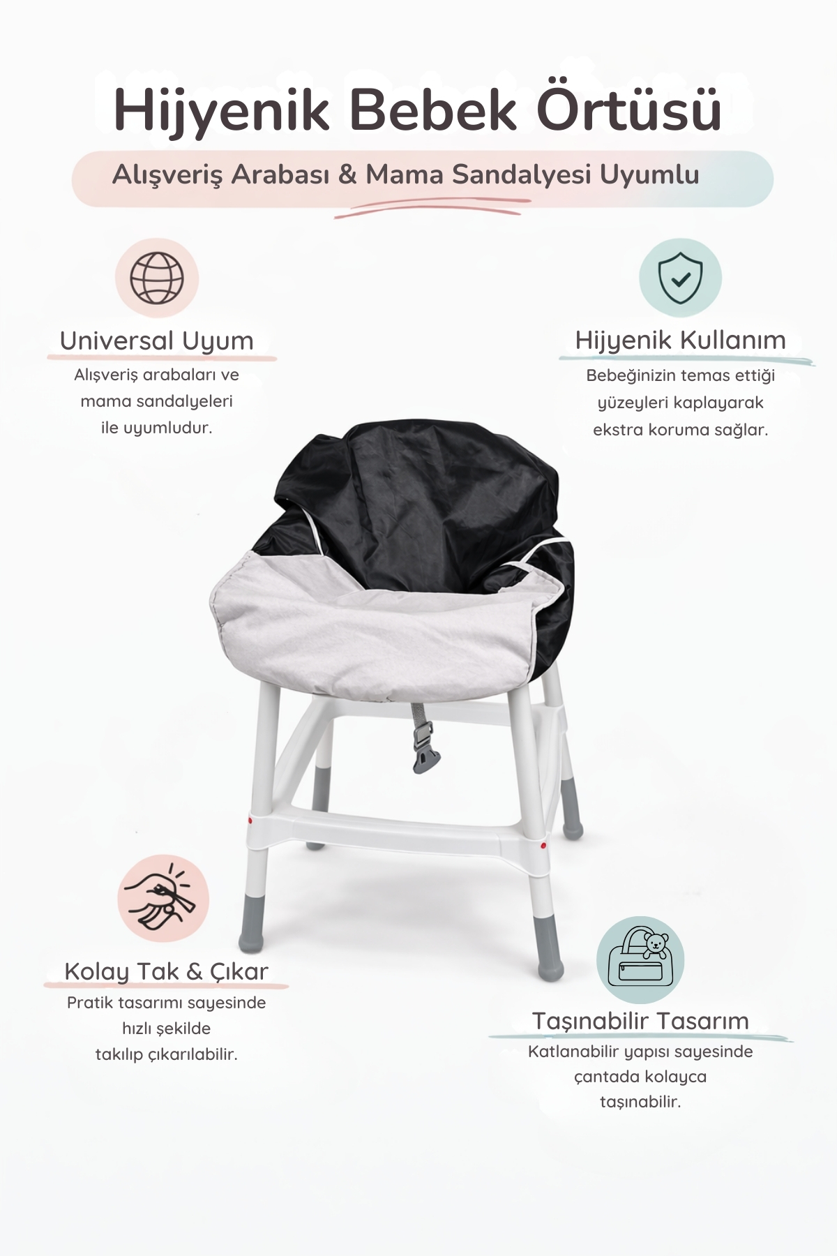 ubeybi Universal Hijyenik Bebek Örtüsü - Alışveriş Arabası ve Mama Sandalyesi Koruyucu fotoğrafı 4 (önizleme)