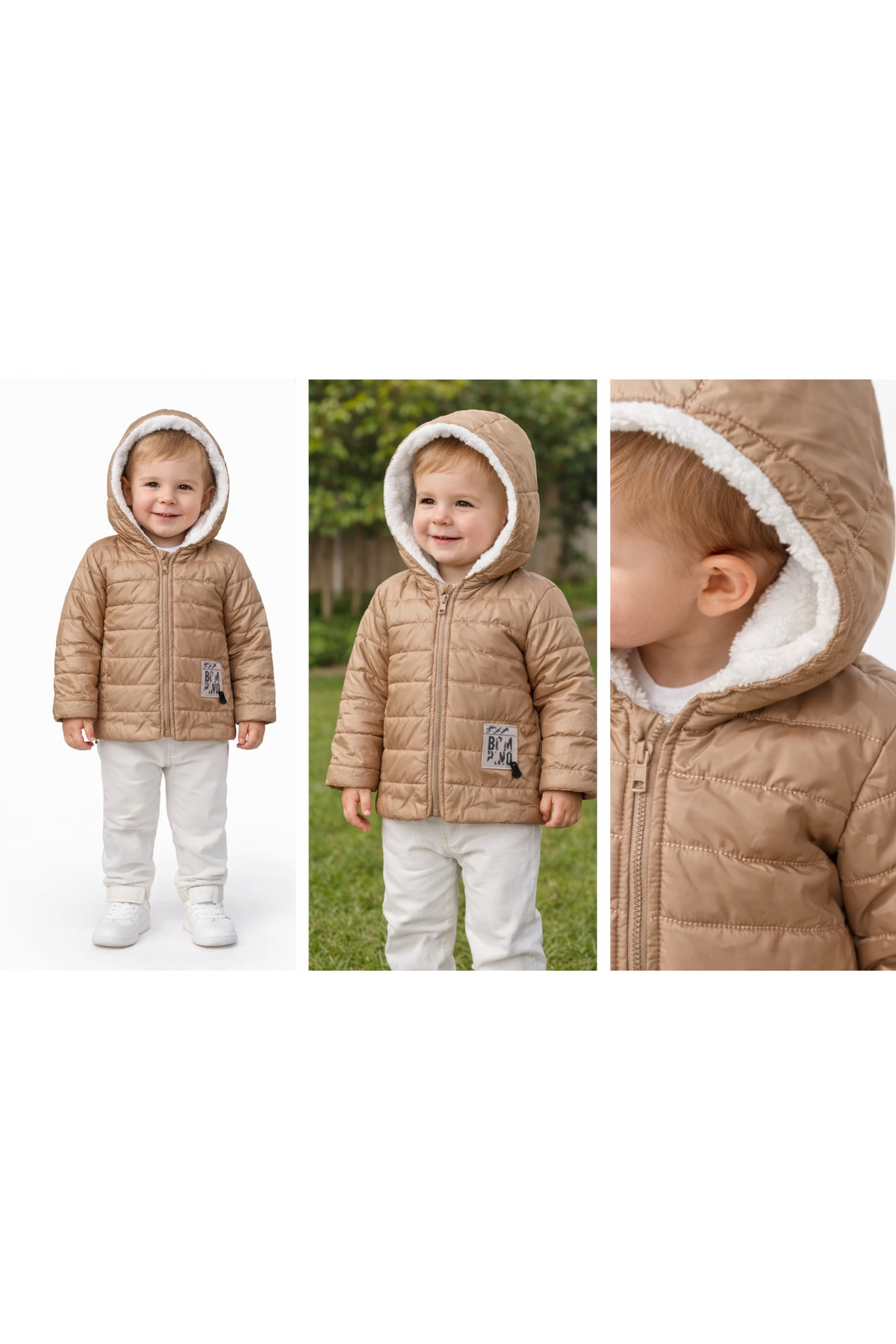 Mika Bebek & Çocuk Dar Kalıp Içi Peluş Kapüşonlu Bej Unisex Bebek Mont fotoğrafı 2 (önizleme)