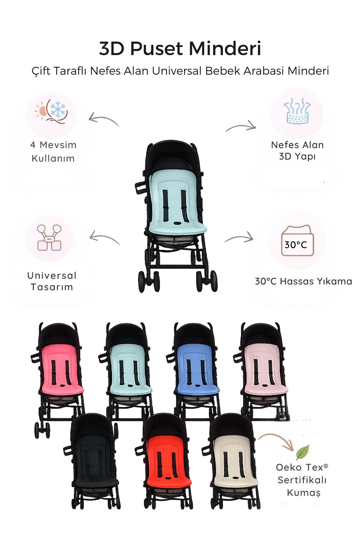 ubeybi 4 Mevsim Puset Minderi 3d - %100 Pamuklu - Haki Renk fotoğrafı 7 (önizleme)